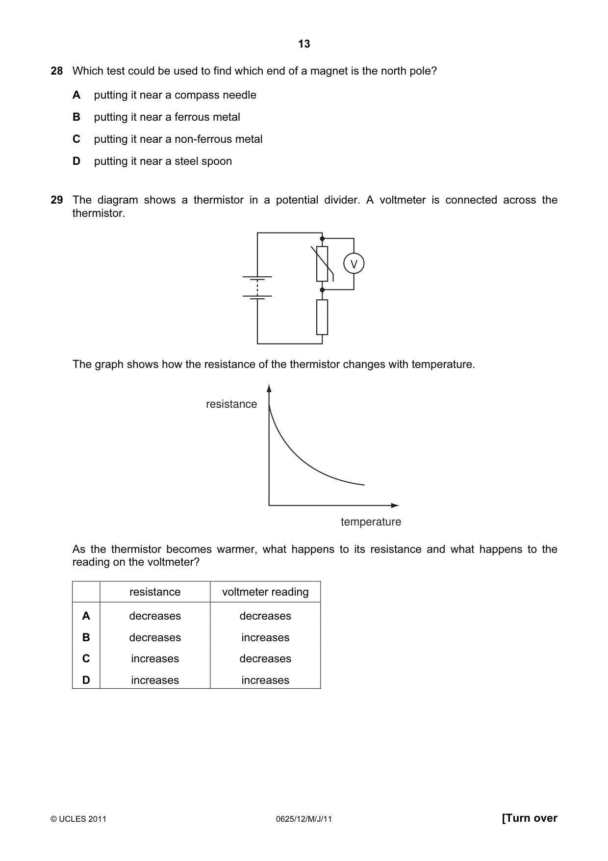 Cambridge IGCSE Physics 0625 2011 May/June Paper 1 · Variant 2 question paper, page 13 of 20