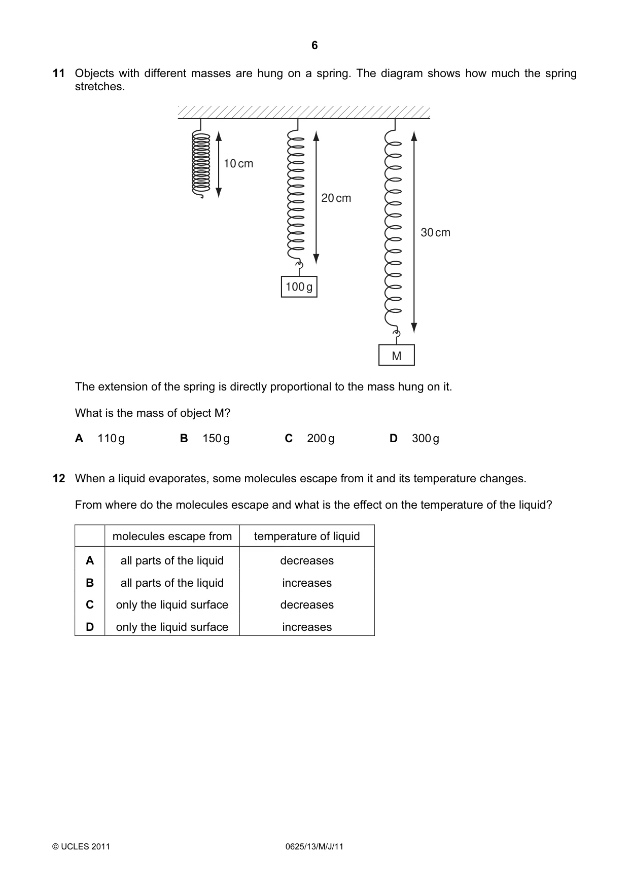 Cambridge IGCSE Physics 0625 2011 May/June Paper 1 · Variant 3 question paper, page 6 of 20