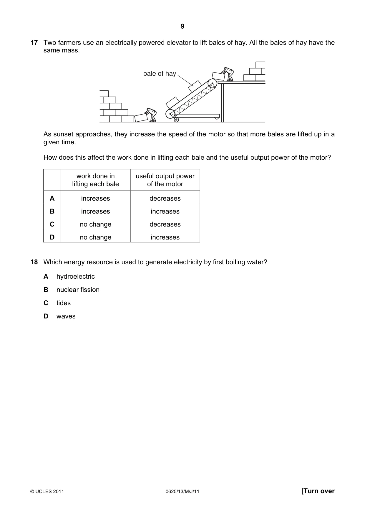 Cambridge IGCSE Physics 0625 2011 May/June Paper 1 · Variant 3 question paper, page 9 of 20