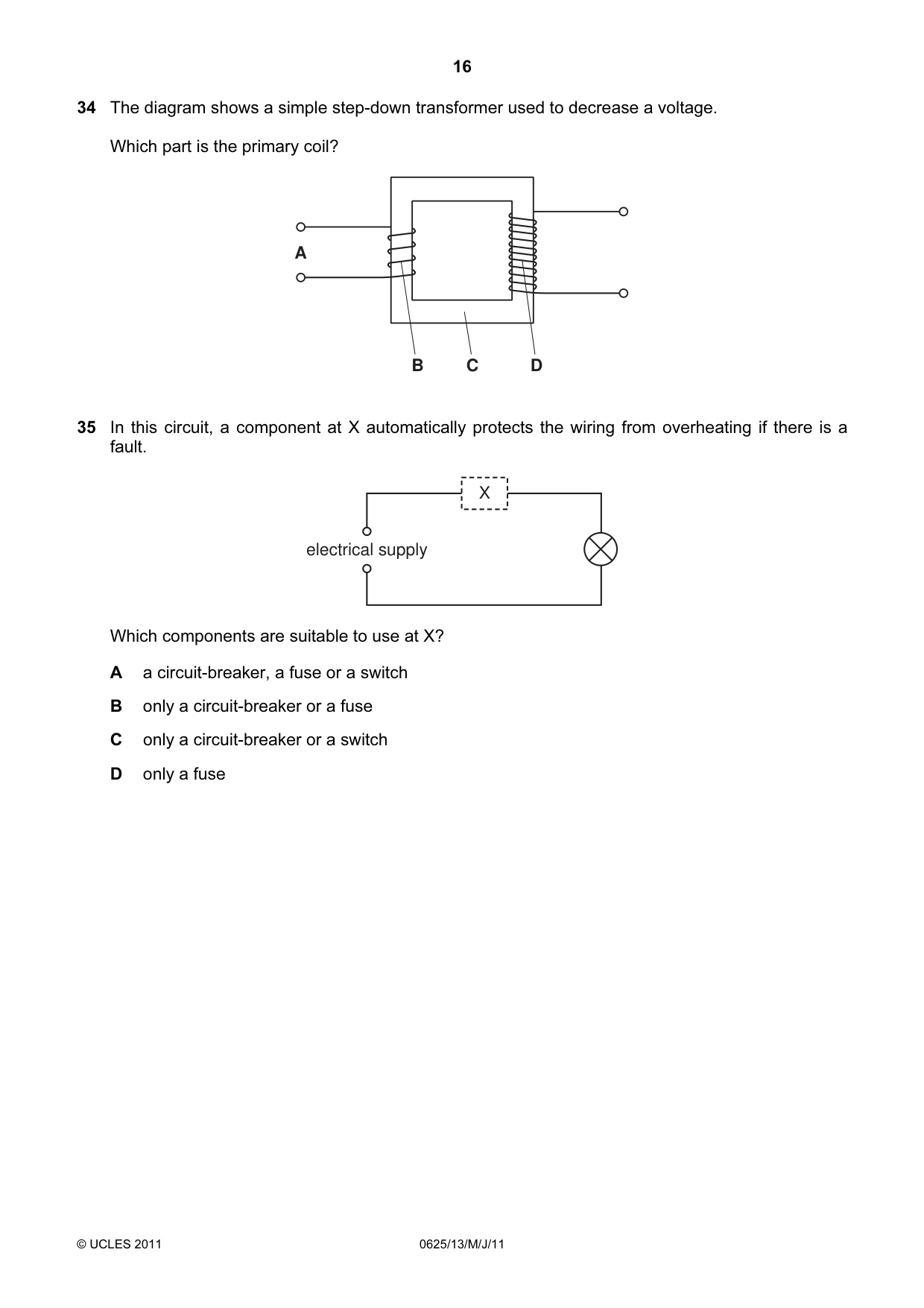 Cambridge IGCSE Physics 0625 2011 May/June Paper 1 · Variant 3 question paper, page 16 of 20