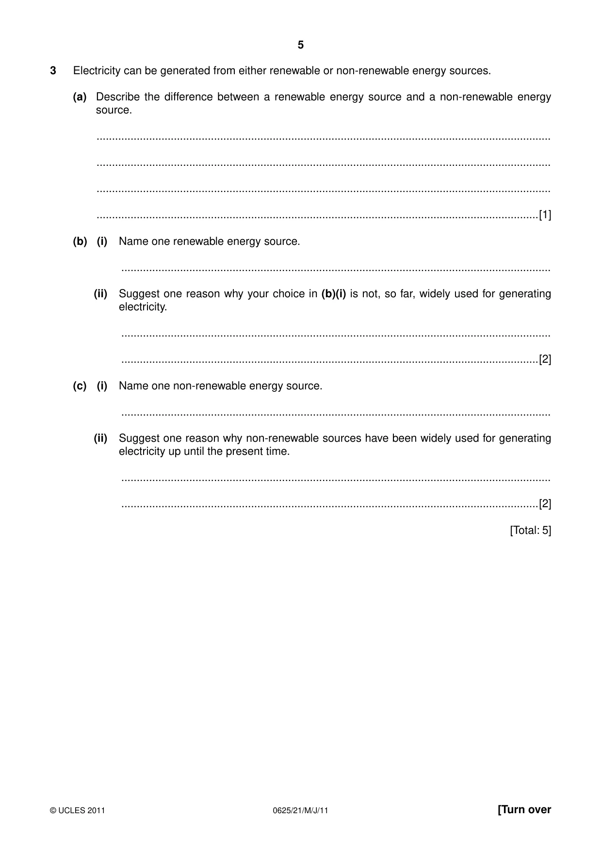 Cambridge IGCSE Physics 0625 2011 May/June Paper 2 · Variant 1 question paper, page 5 of 20