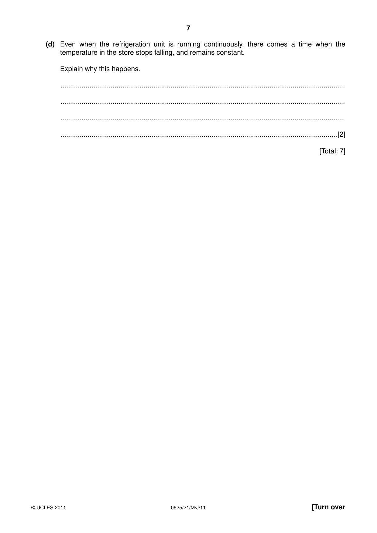 Cambridge IGCSE Physics 0625 2011 May/June Paper 2 · Variant 1 question paper, page 7 of 20