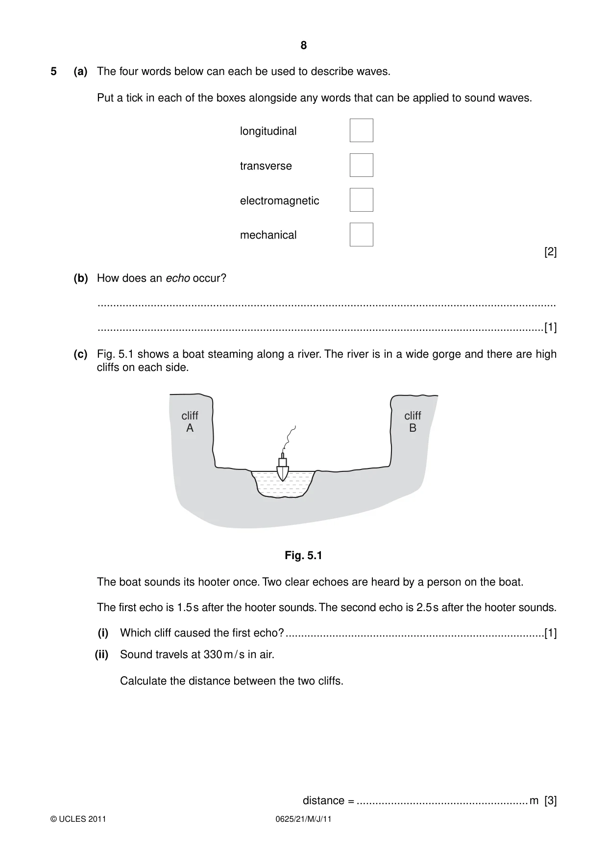 Cambridge IGCSE Physics 0625 2011 May/June Paper 2 · Variant 1 question paper, page 8 of 20