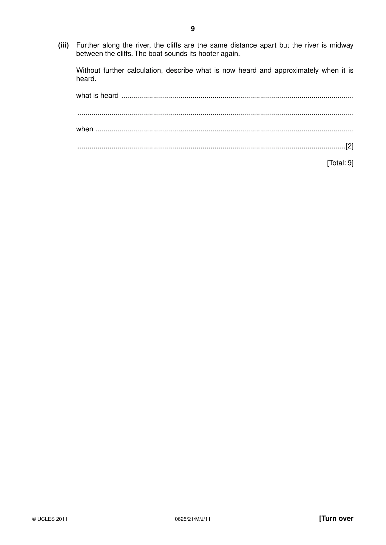Cambridge IGCSE Physics 0625 2011 May/June Paper 2 · Variant 1 question paper, page 9 of 20