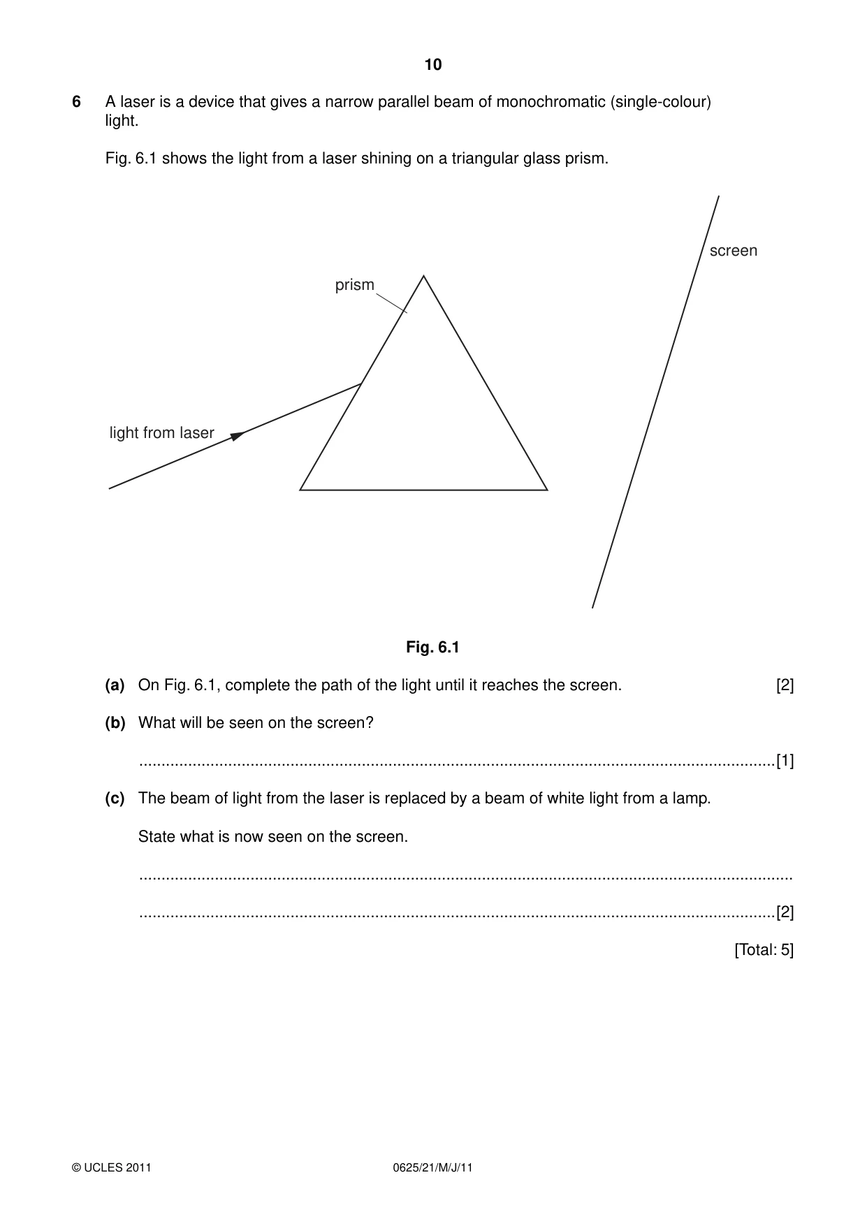 Cambridge IGCSE Physics 0625 2011 May/June Paper 2 · Variant 1 question paper, page 10 of 20