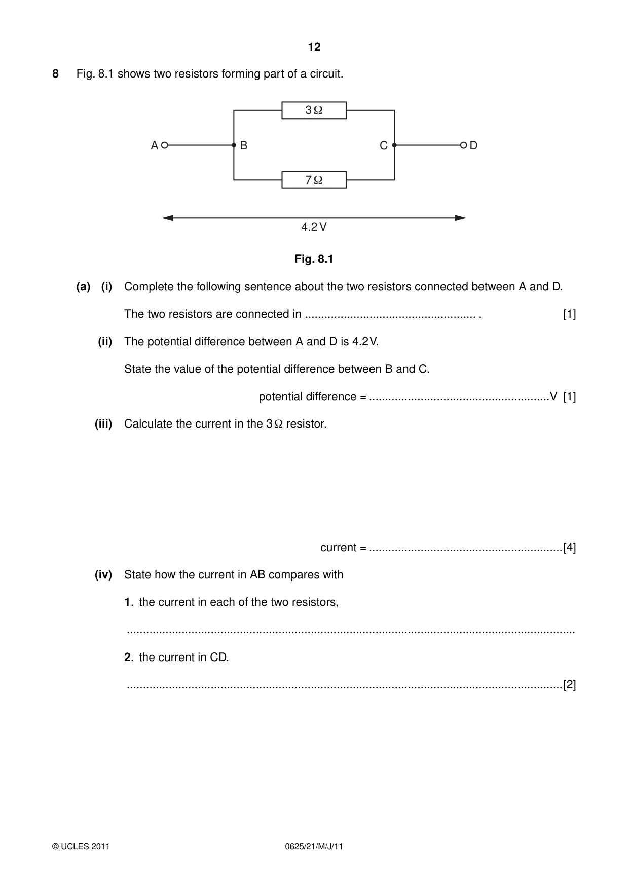 Cambridge IGCSE Physics 0625 2011 May/June Paper 2 · Variant 1 question paper, page 12 of 20