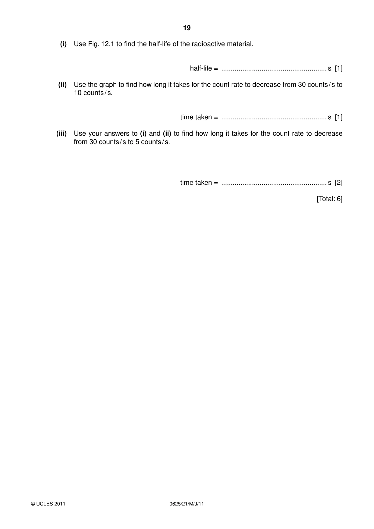 Cambridge IGCSE Physics 0625 2011 May/June Paper 2 · Variant 1 question paper, page 19 of 20