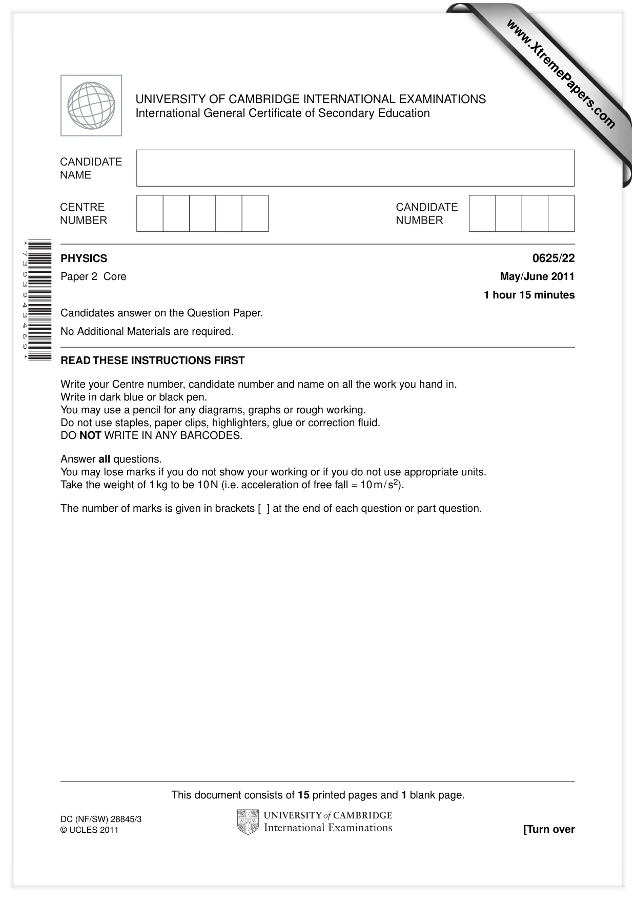 Cambridge IGCSE Physics 0625 2011 May/June Paper 2 · Variant 2 question paper, page 1 of 16