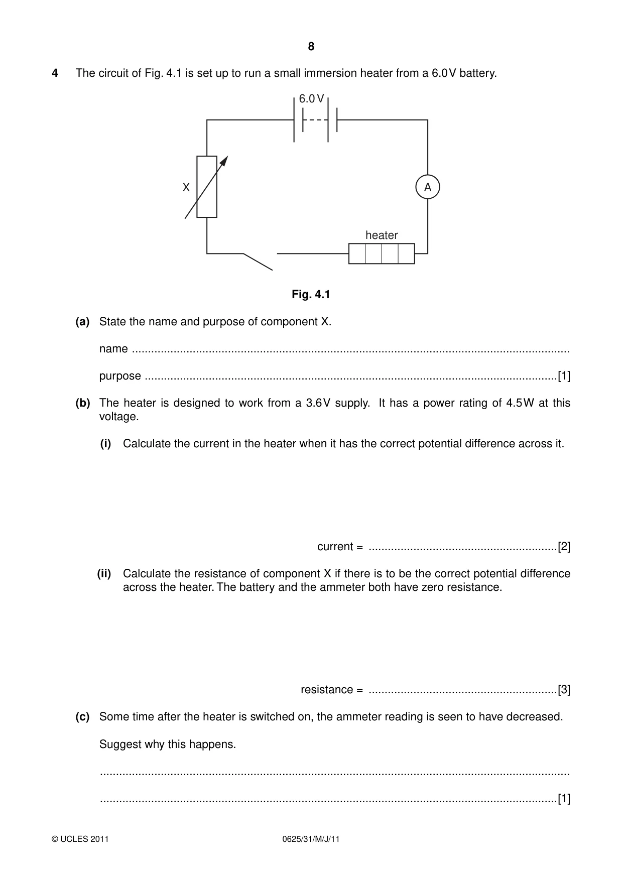 Cambridge IGCSE Physics 0625 2011 May/June Paper 3 · Variant 1 question paper, page 8 of 20