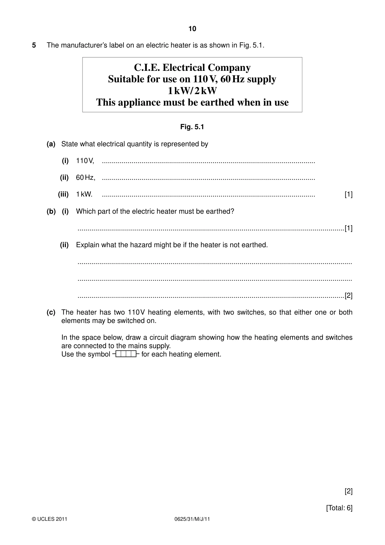 Cambridge IGCSE Physics 0625 2011 May/June Paper 3 · Variant 1 question paper, page 10 of 20