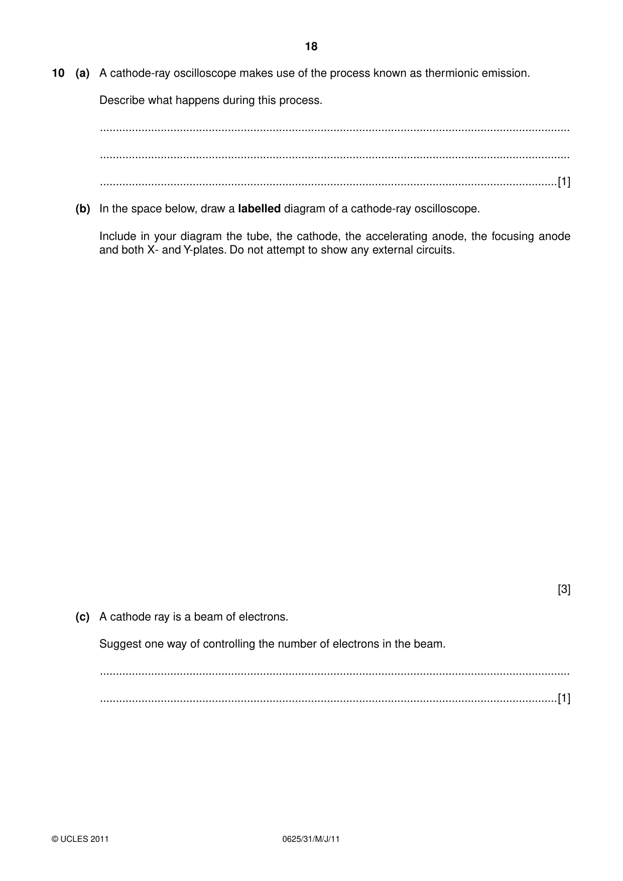 Cambridge IGCSE Physics 0625 2011 May/June Paper 3 · Variant 1 question paper, page 18 of 20