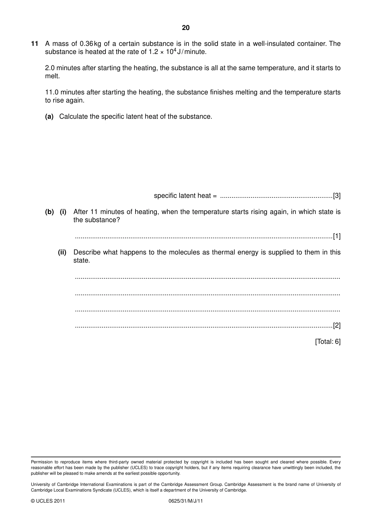 Cambridge IGCSE Physics 0625 2011 May/June Paper 3 · Variant 1 question paper, page 20 of 20