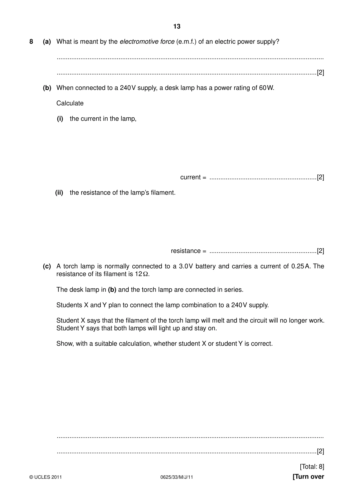 Cambridge IGCSE Physics 0625 2011 May/June Paper 3 · Variant 3 question paper, page 13 of 16