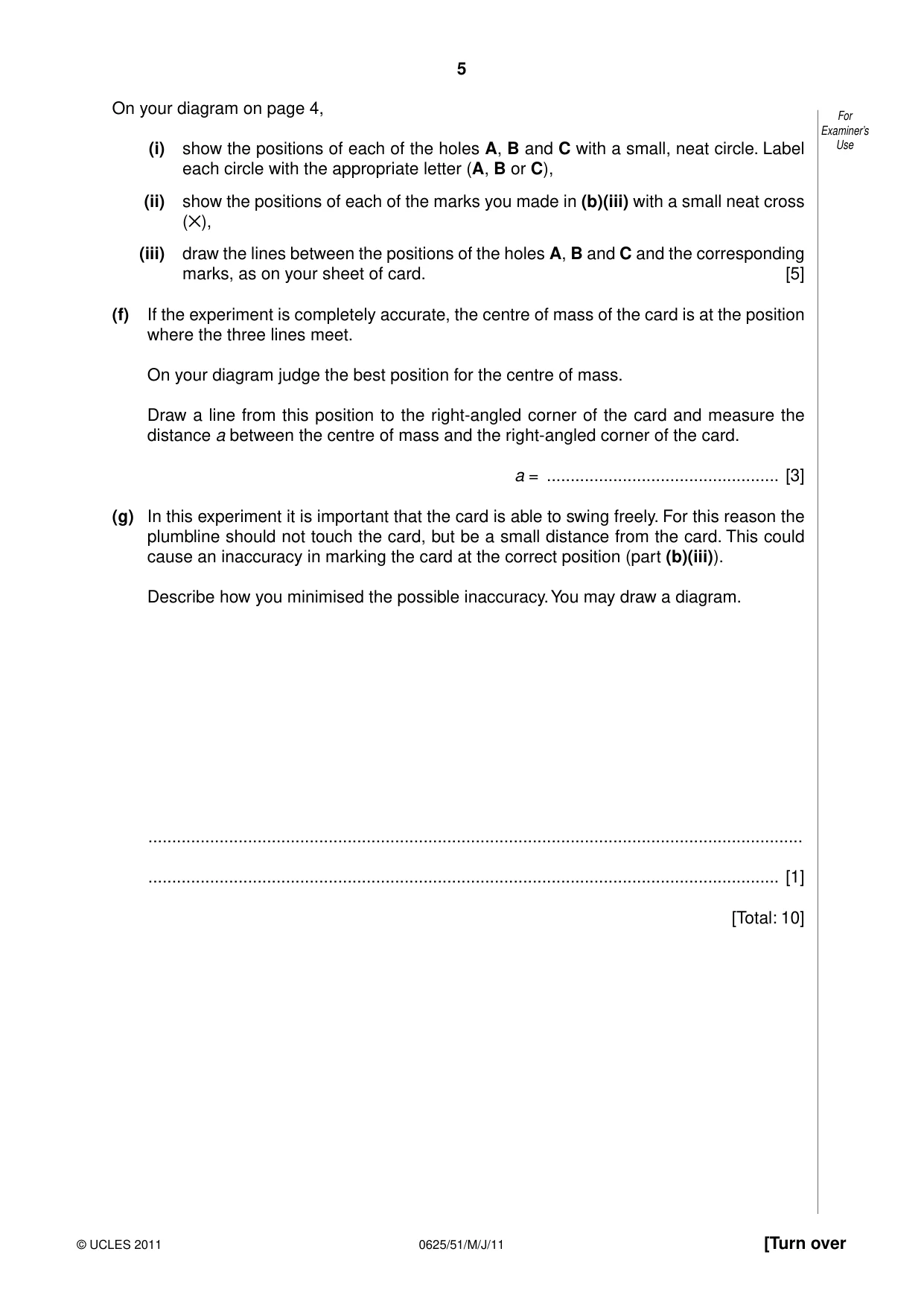 Cambridge IGCSE Physics 0625 2011 May/June Paper 5 · Variant 1 question paper, page 5 of 12