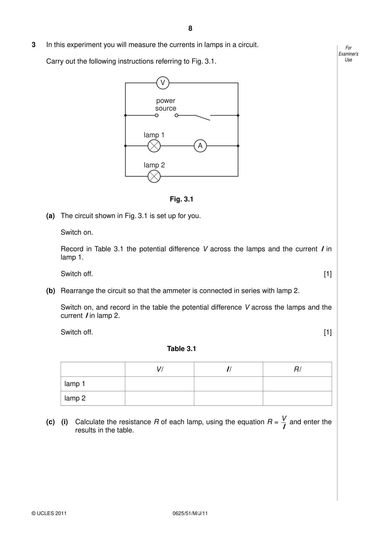 Cambridge IGCSE Physics 0625 2011 May/June Paper 5 · Variant 1 question paper, page 8 of 12