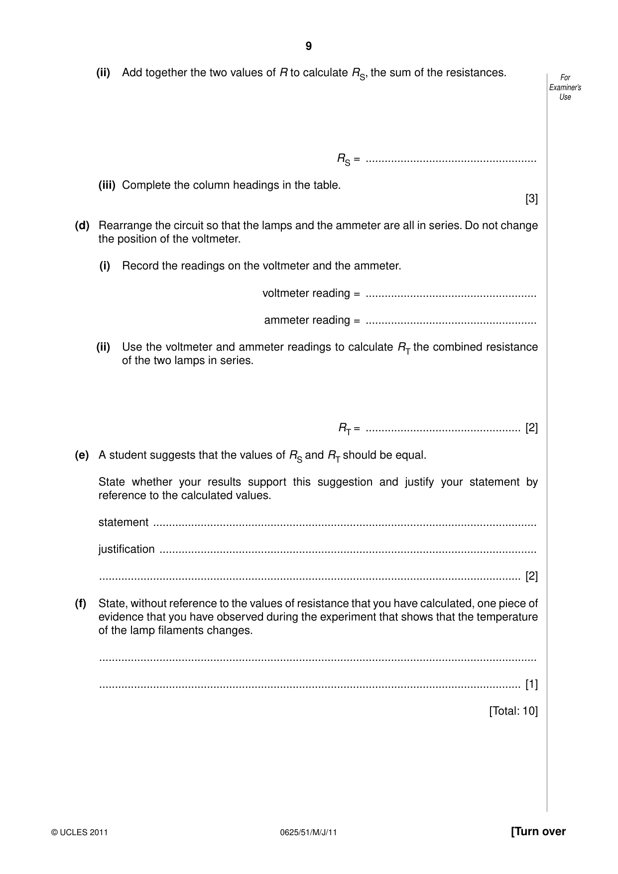 Cambridge IGCSE Physics 0625 2011 May/June Paper 5 · Variant 1 question paper, page 9 of 12