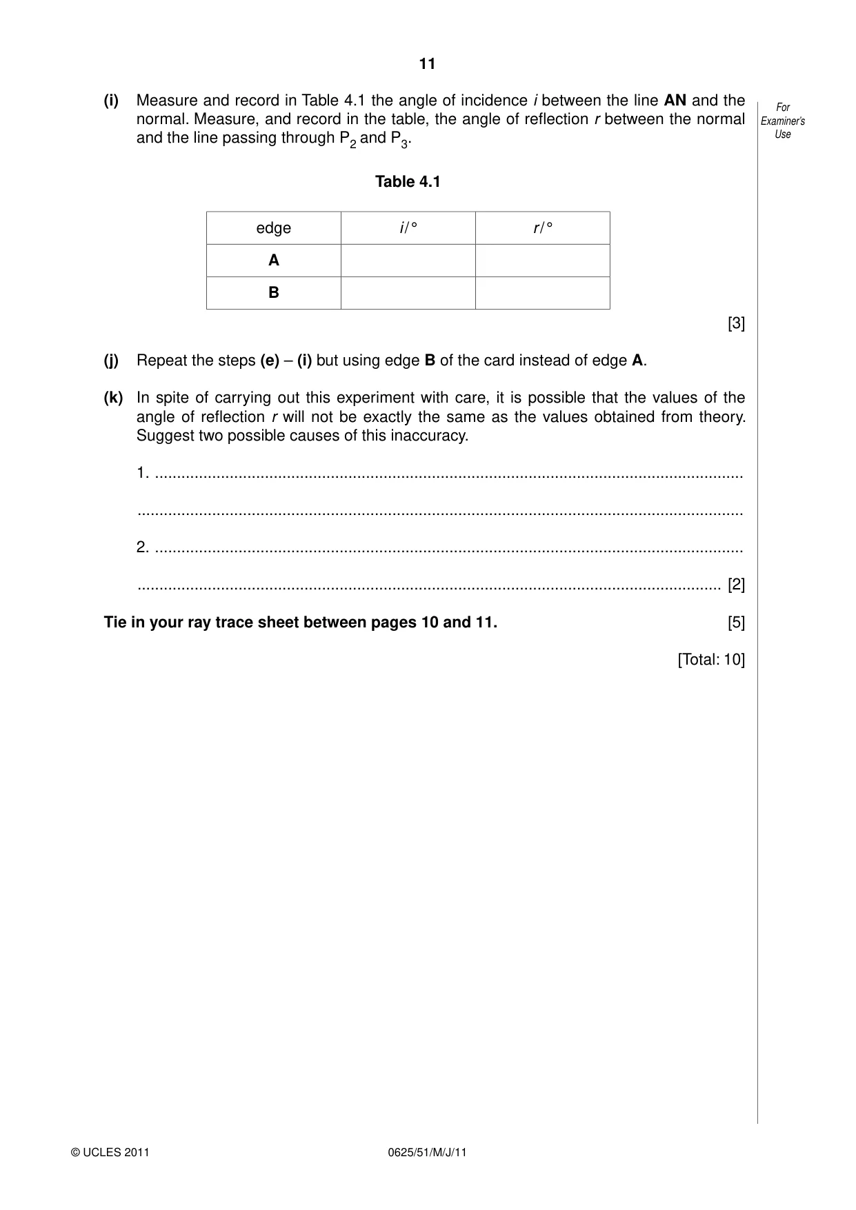 Cambridge IGCSE Physics 0625 2011 May/June Paper 5 · Variant 1 question paper, page 11 of 12