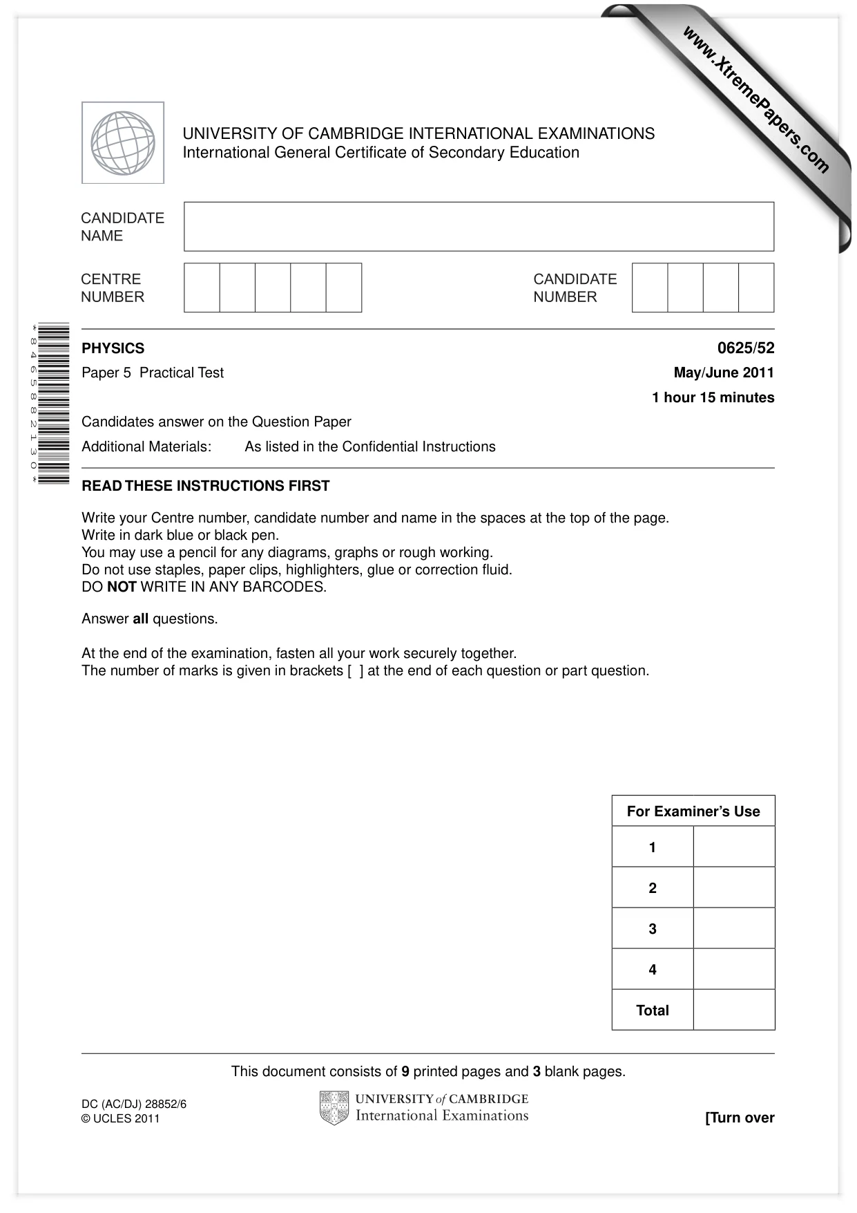 Cambridge IGCSE Physics 0625 2011 May/June Paper 5 · Variant 2 question paper, page 1 of 12