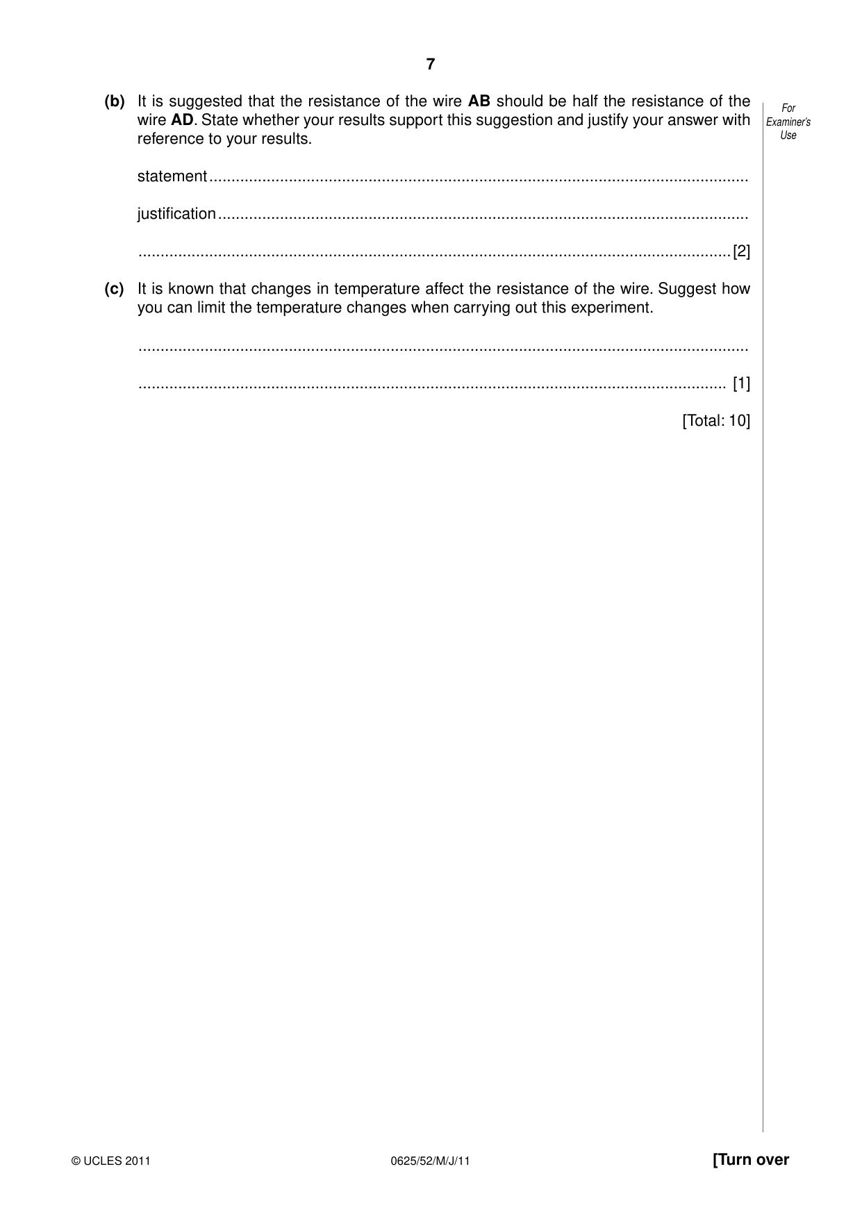 Cambridge IGCSE Physics 0625 2011 May/June Paper 5 · Variant 2 question paper, page 7 of 12
