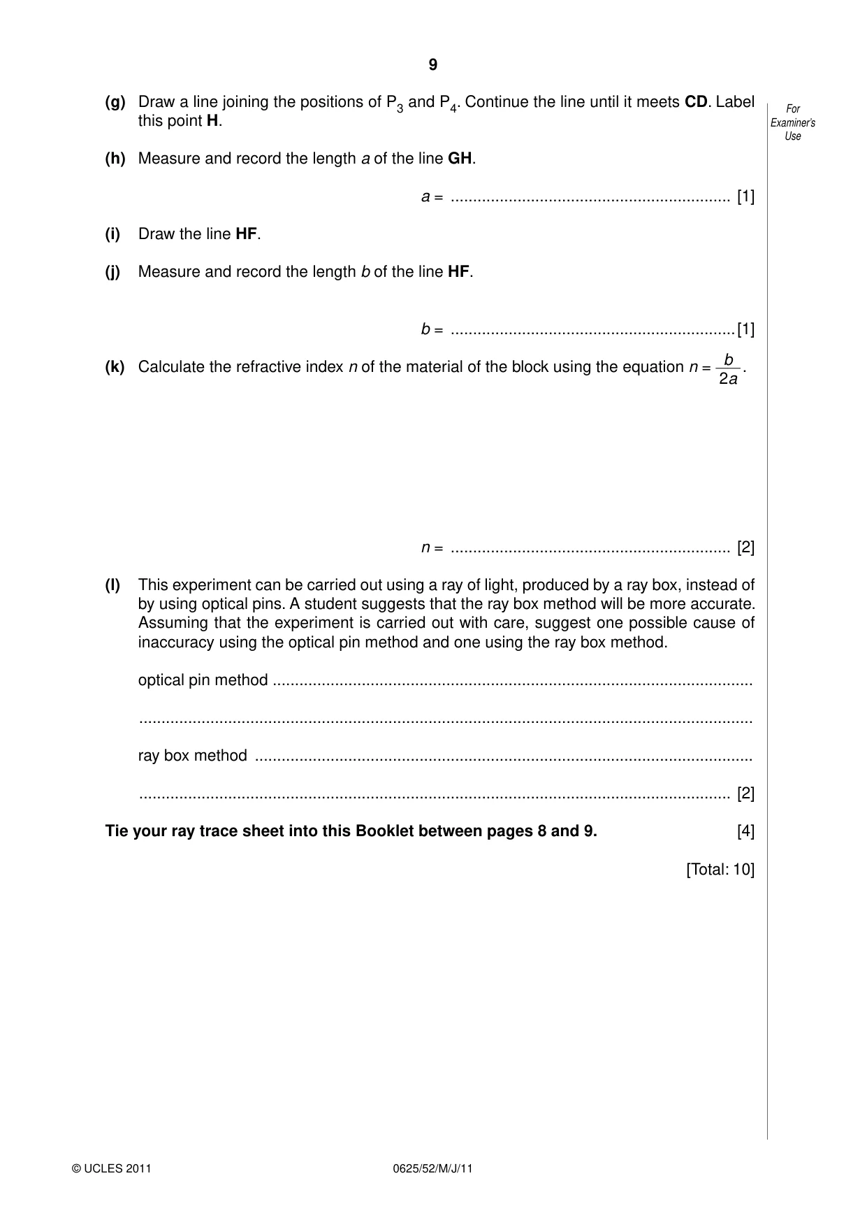 Cambridge IGCSE Physics 0625 2011 May/June Paper 5 · Variant 2 question paper, page 9 of 12