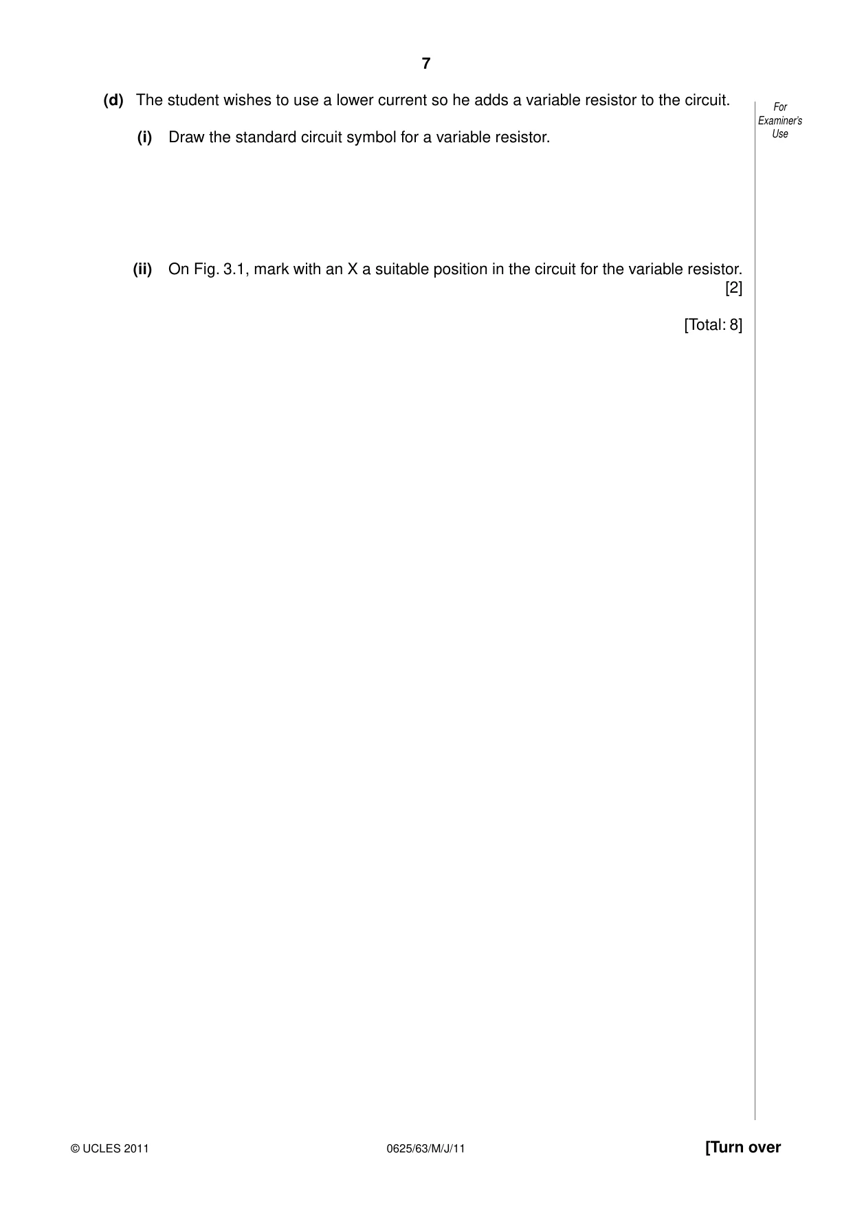 Cambridge IGCSE Physics 0625 2011 May/June Paper 6 · Variant 3 question paper, page 7 of 12