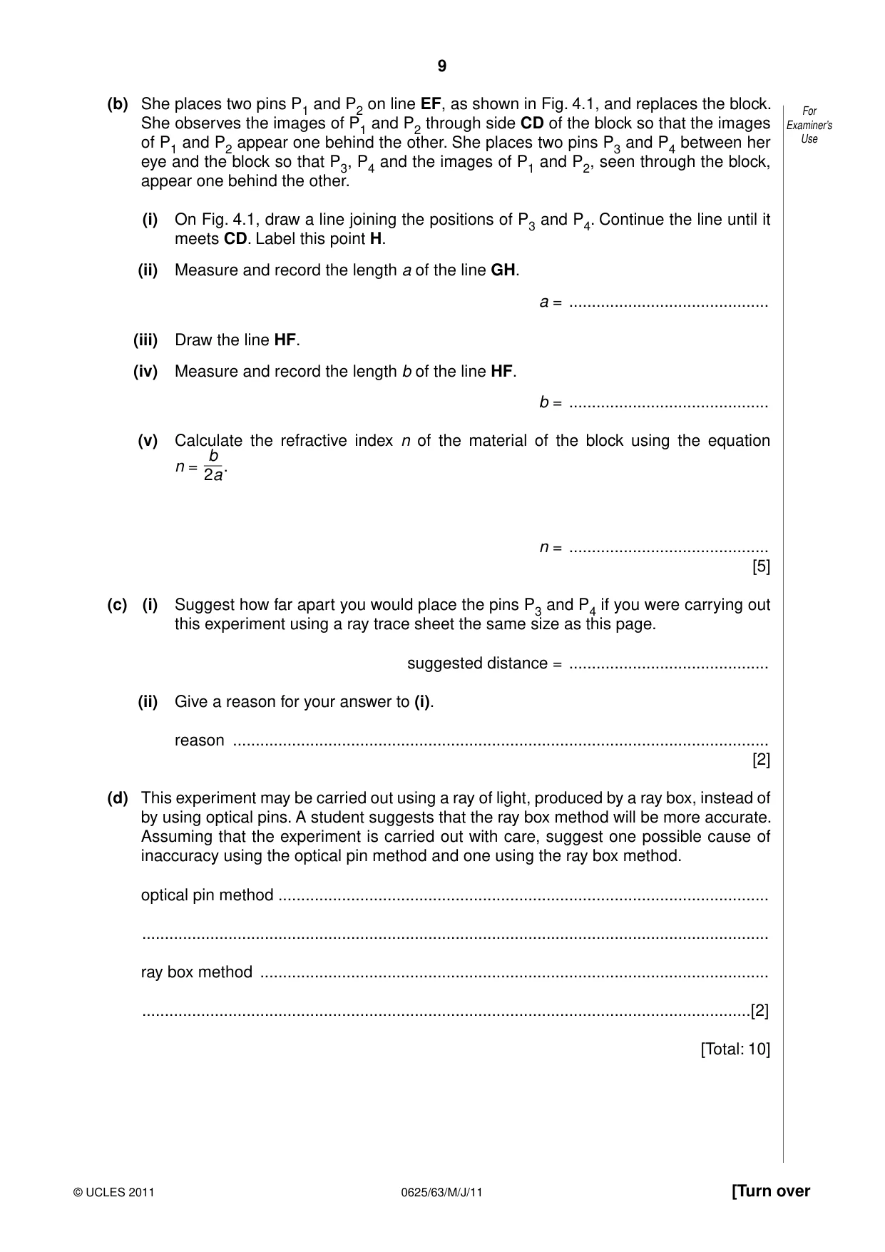 Cambridge IGCSE Physics 0625 2011 May/June Paper 6 · Variant 3 question paper, page 9 of 12