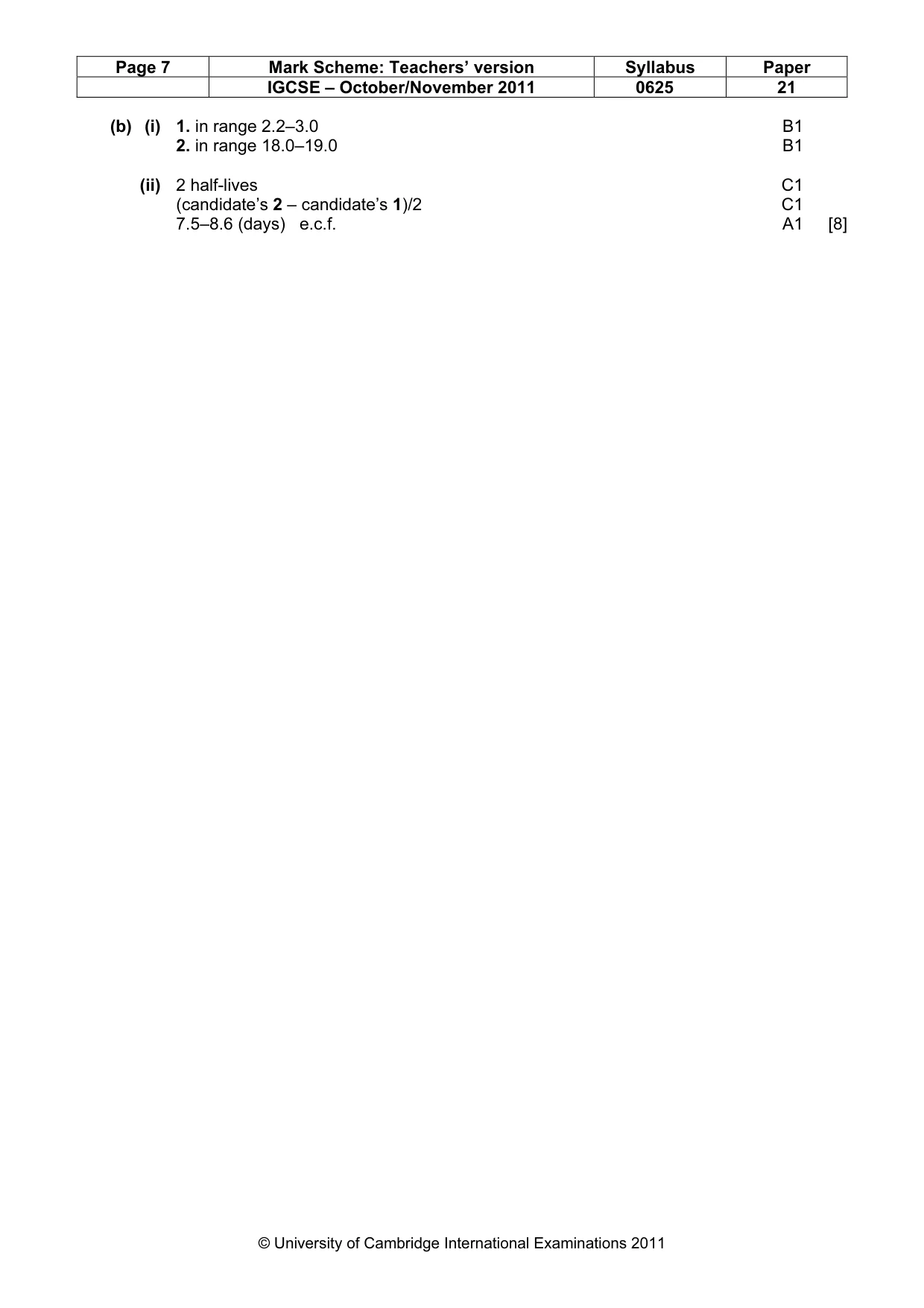 Mark scheme, page 7 of 7