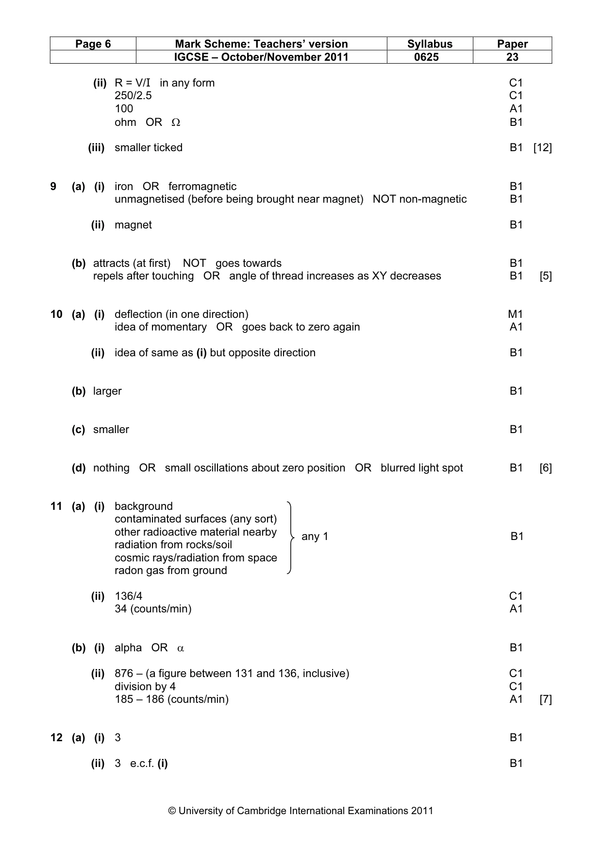 Mark scheme, page 6 of 7