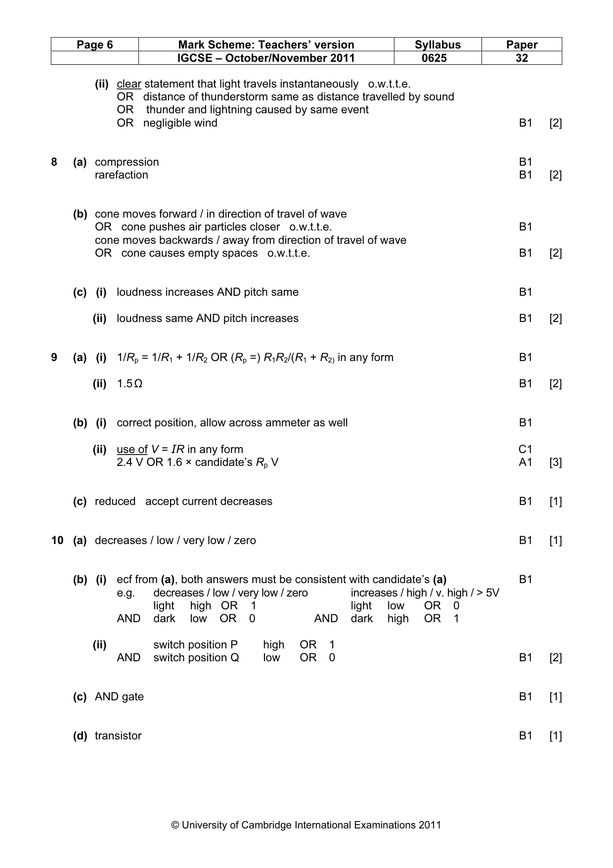 Mark scheme, page 6 of 7