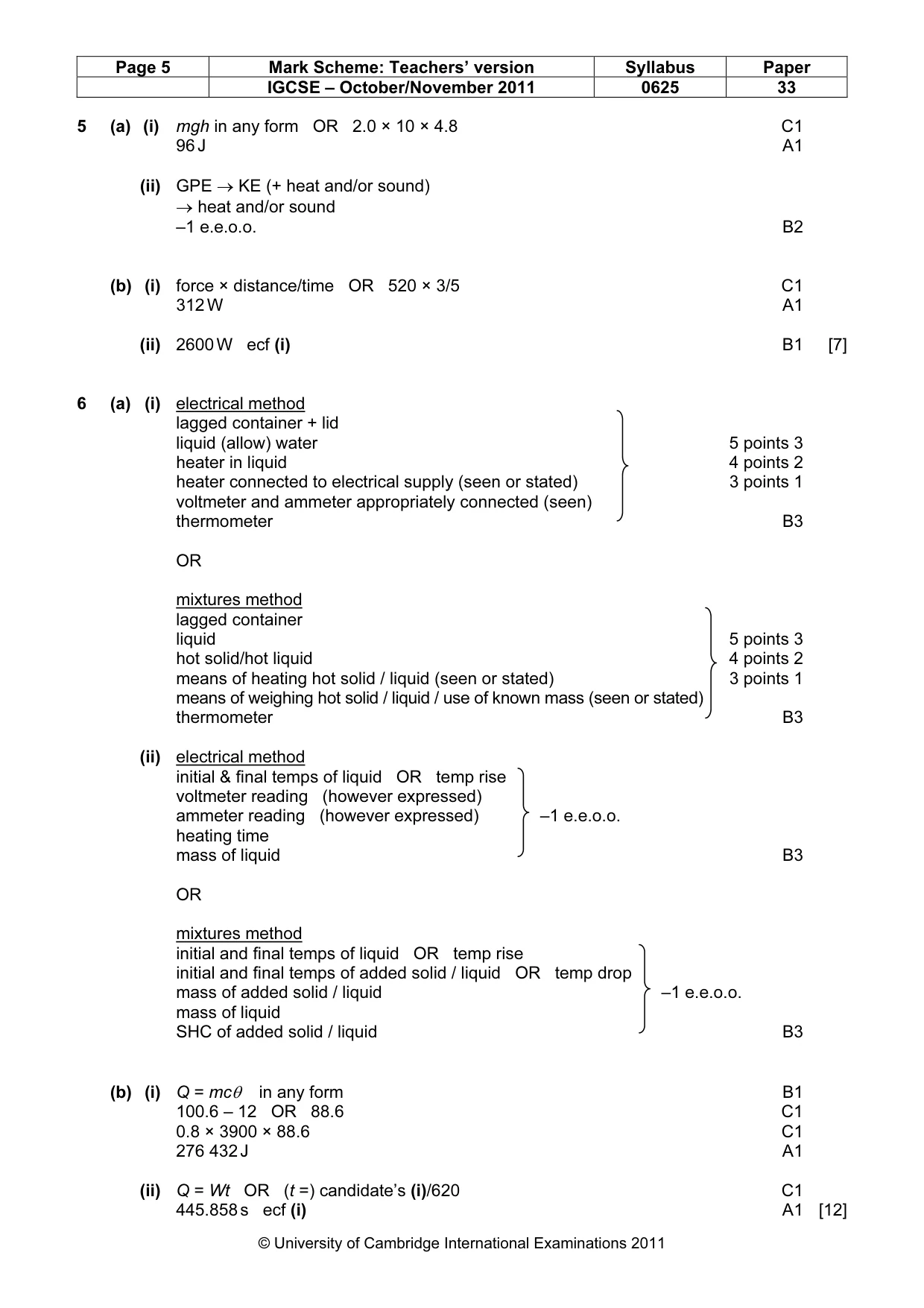 Mark scheme, page 5 of 7