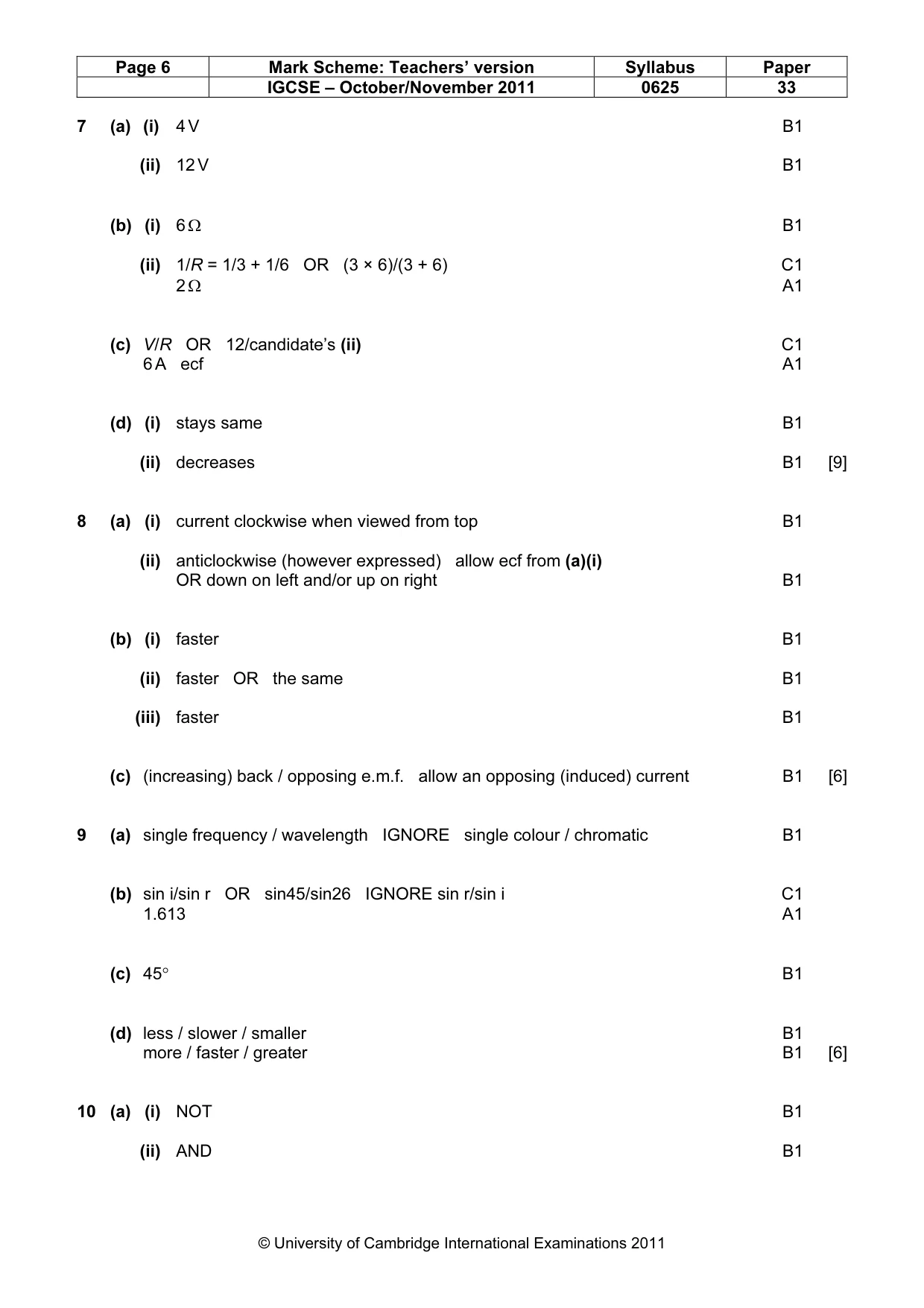 Mark scheme, page 6 of 7