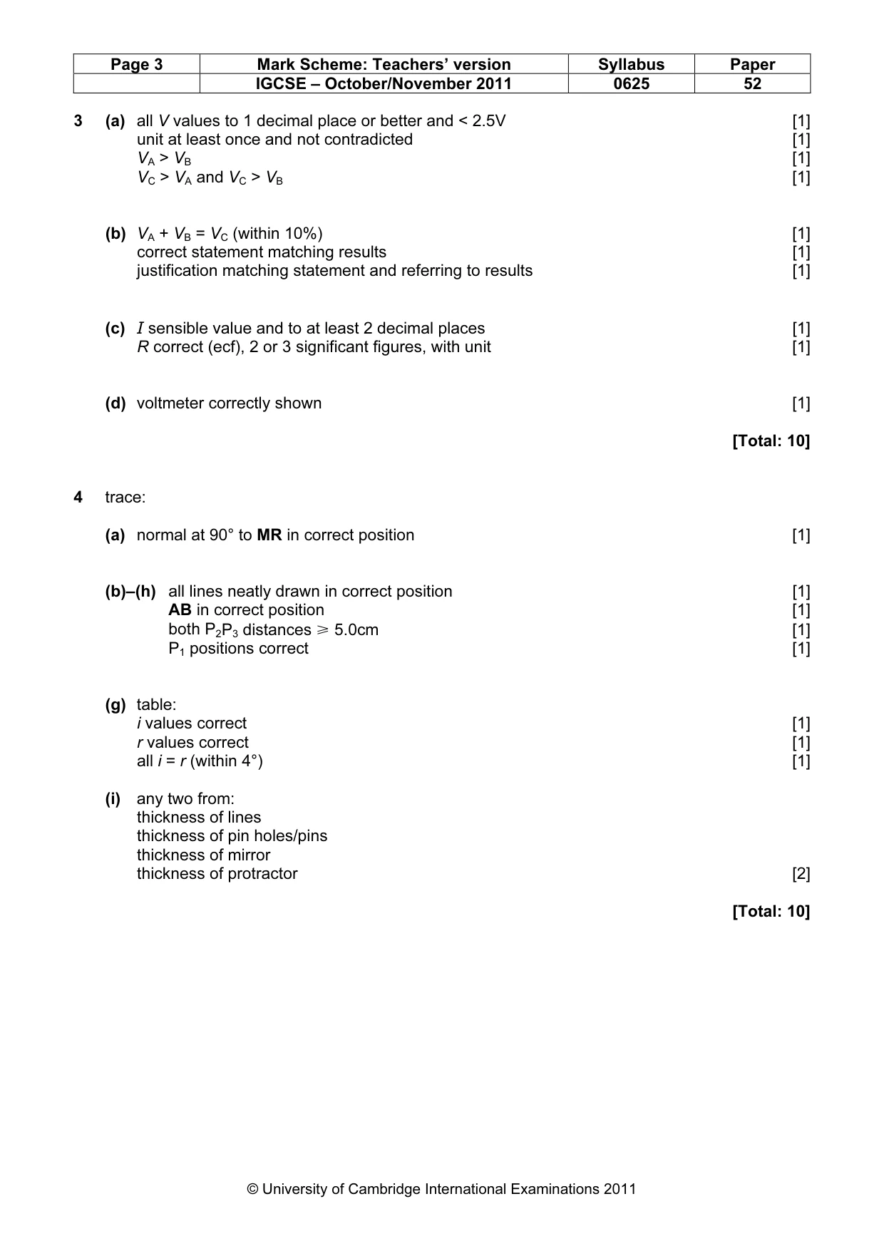 Mark scheme, page 3 of 3