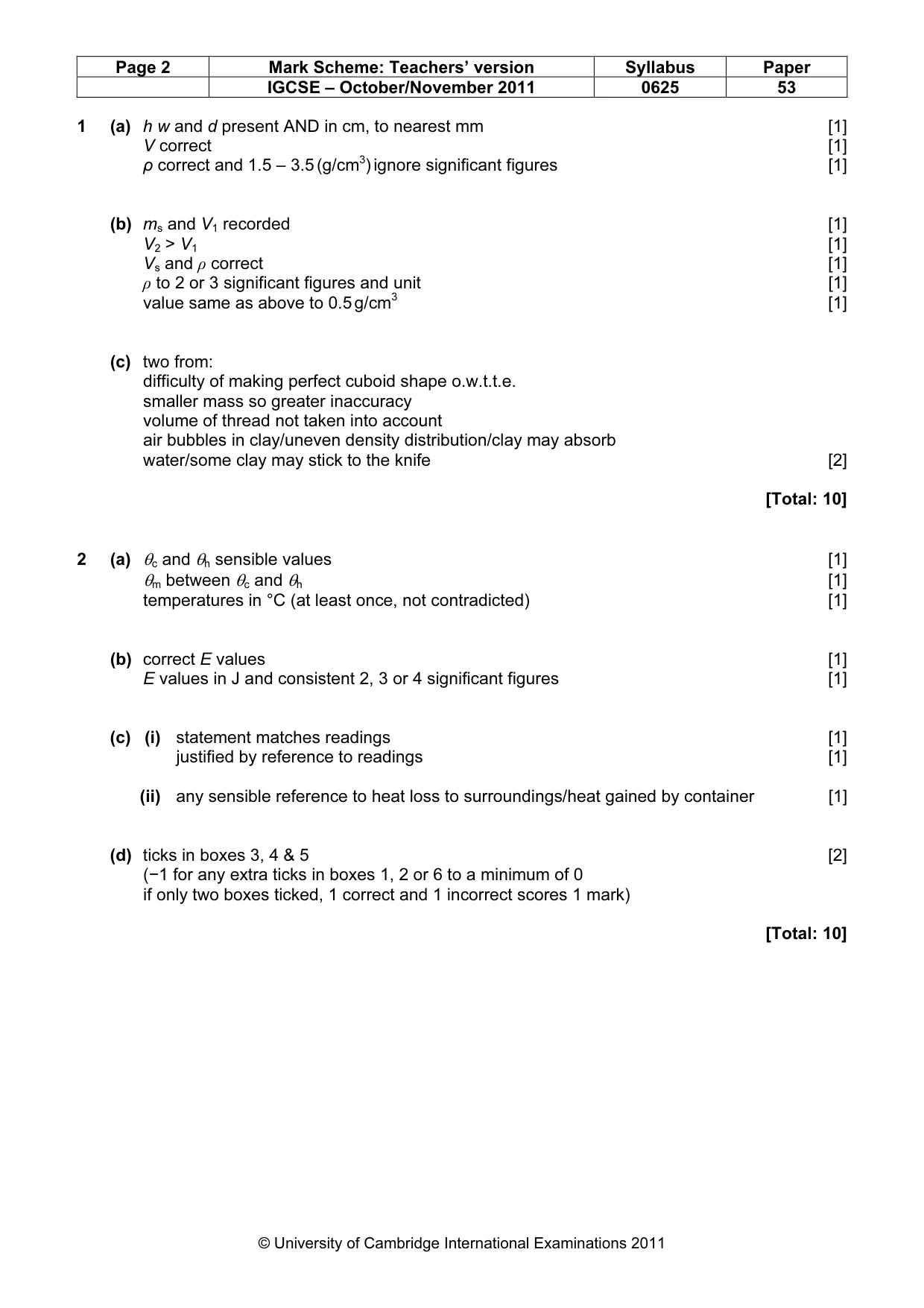 Mark scheme, page 2 of 3