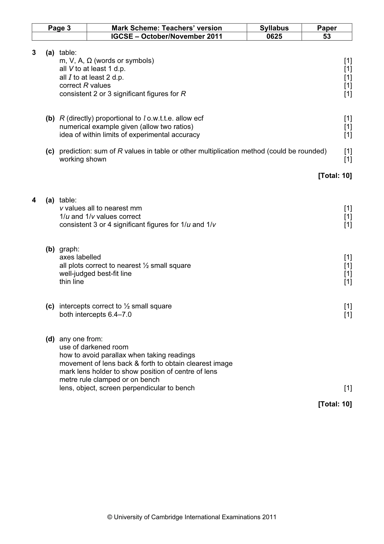 Mark scheme, page 3 of 3