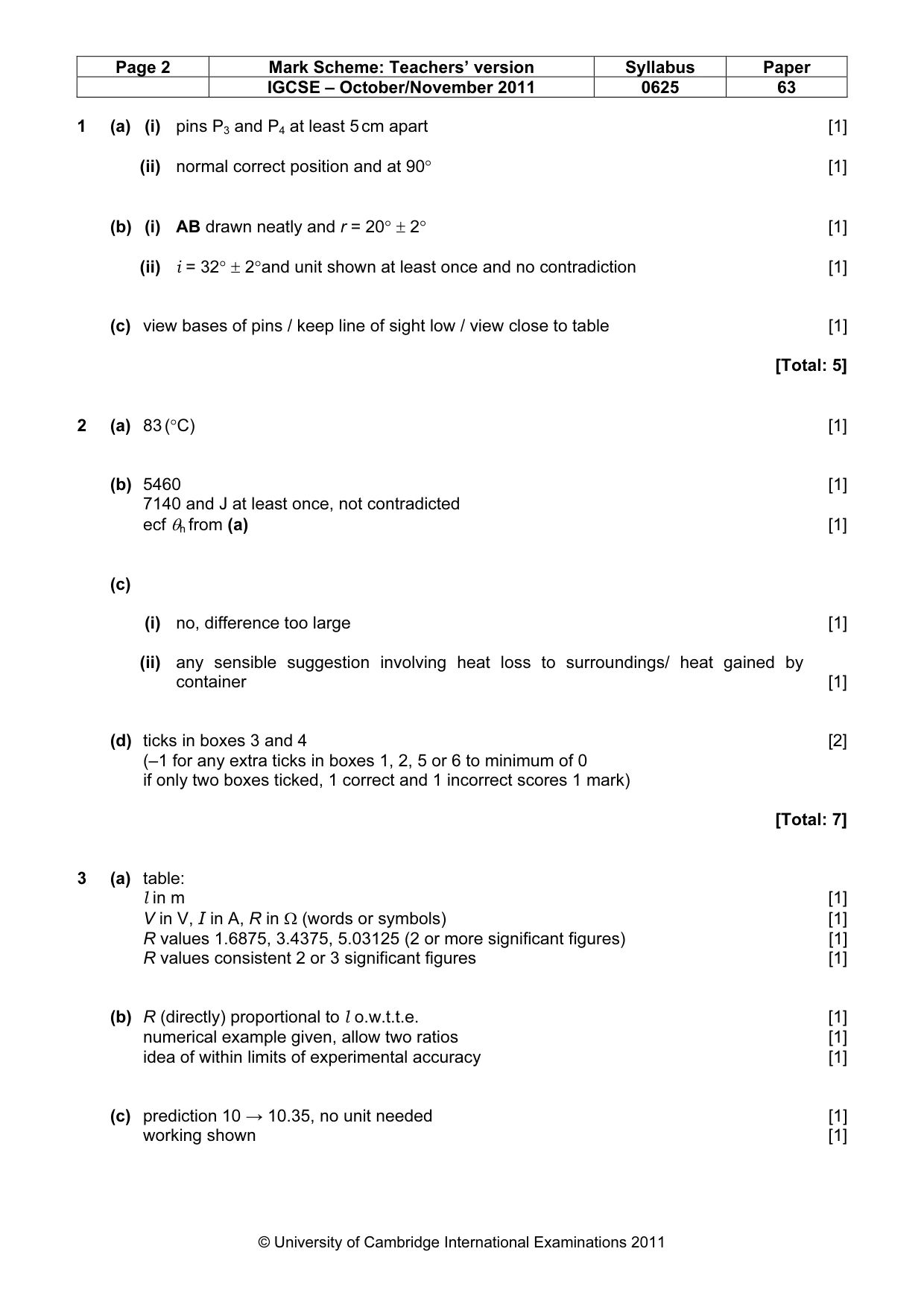 Mark scheme, page 2 of 4
