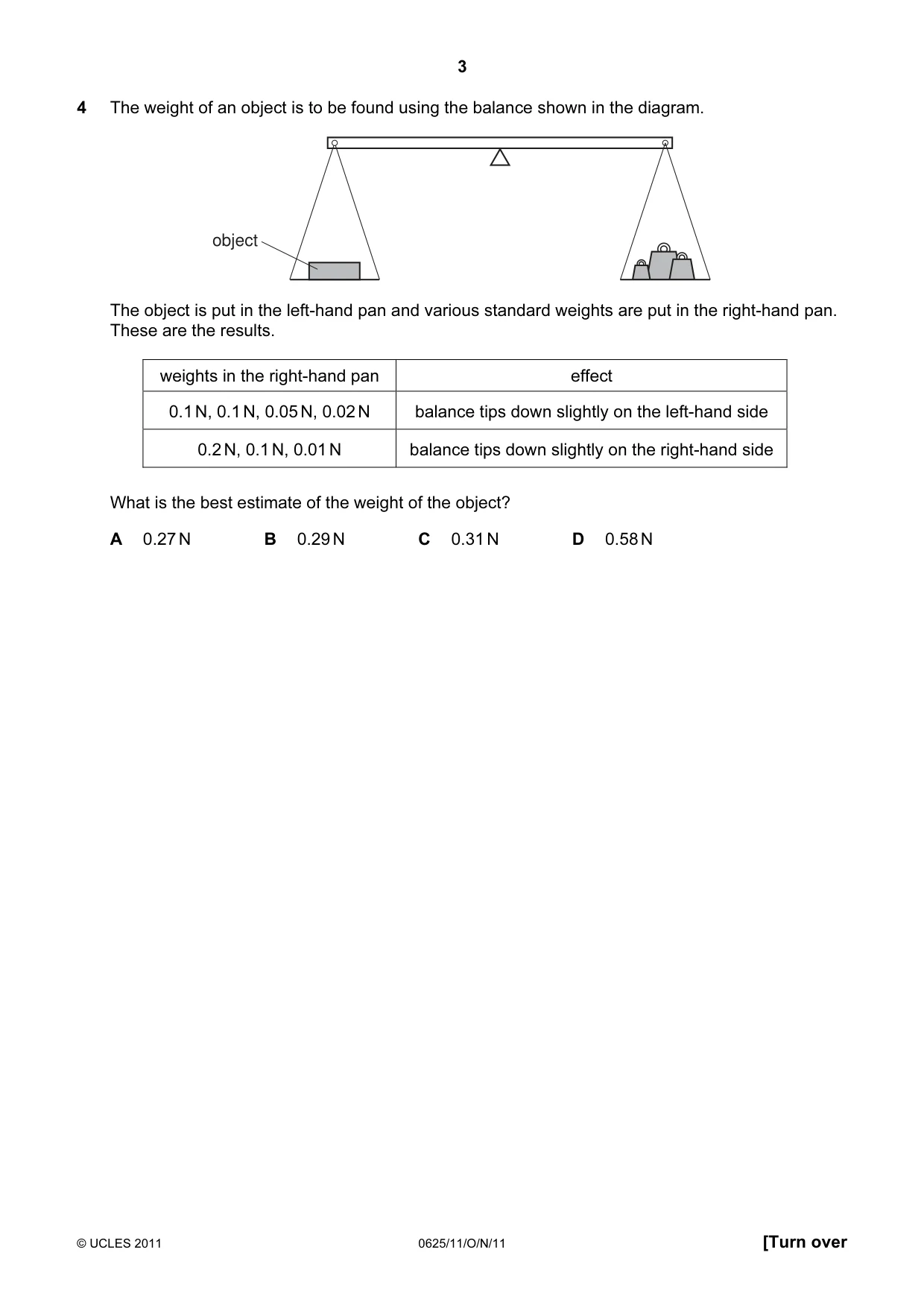 Cambridge IGCSE Physics 0625 2011 Oct/Nov Paper 1 · Variant 1 question paper, page 3 of 20
