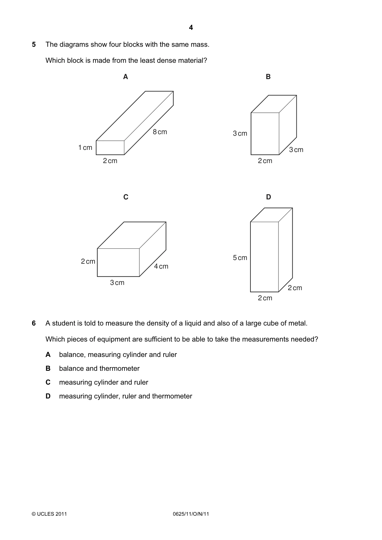 Cambridge IGCSE Physics 0625 2011 Oct/Nov Paper 1 · Variant 1 question paper, page 4 of 20