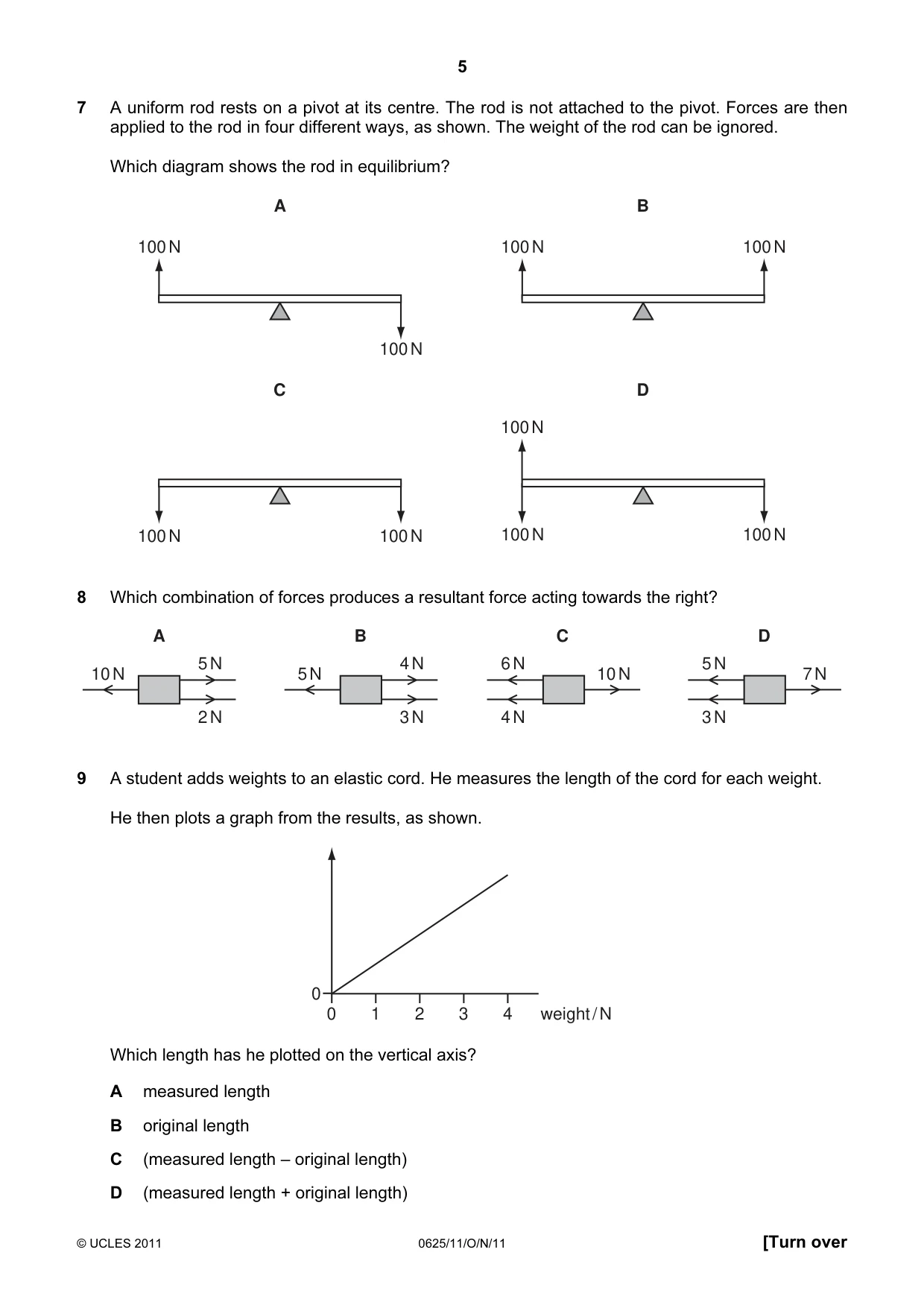 Cambridge IGCSE Physics 0625 2011 Oct/Nov Paper 1 · Variant 1 question paper, page 5 of 20
