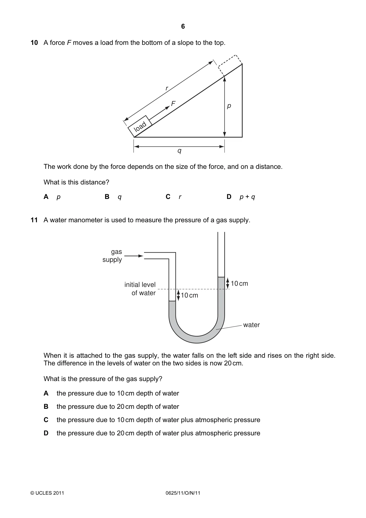 Cambridge IGCSE Physics 0625 2011 Oct/Nov Paper 1 · Variant 1 question paper, page 6 of 20
