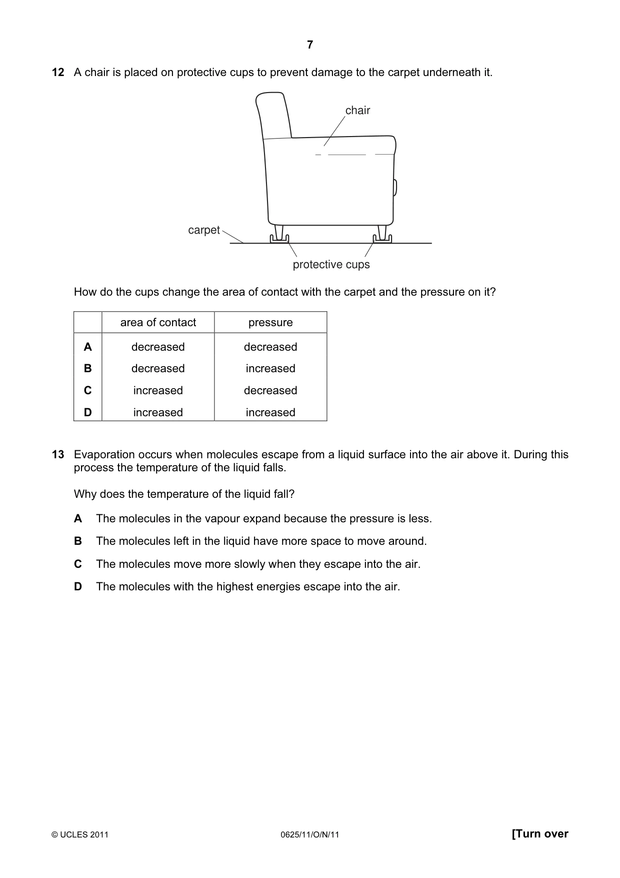 Cambridge IGCSE Physics 0625 2011 Oct/Nov Paper 1 · Variant 1 question paper, page 7 of 20