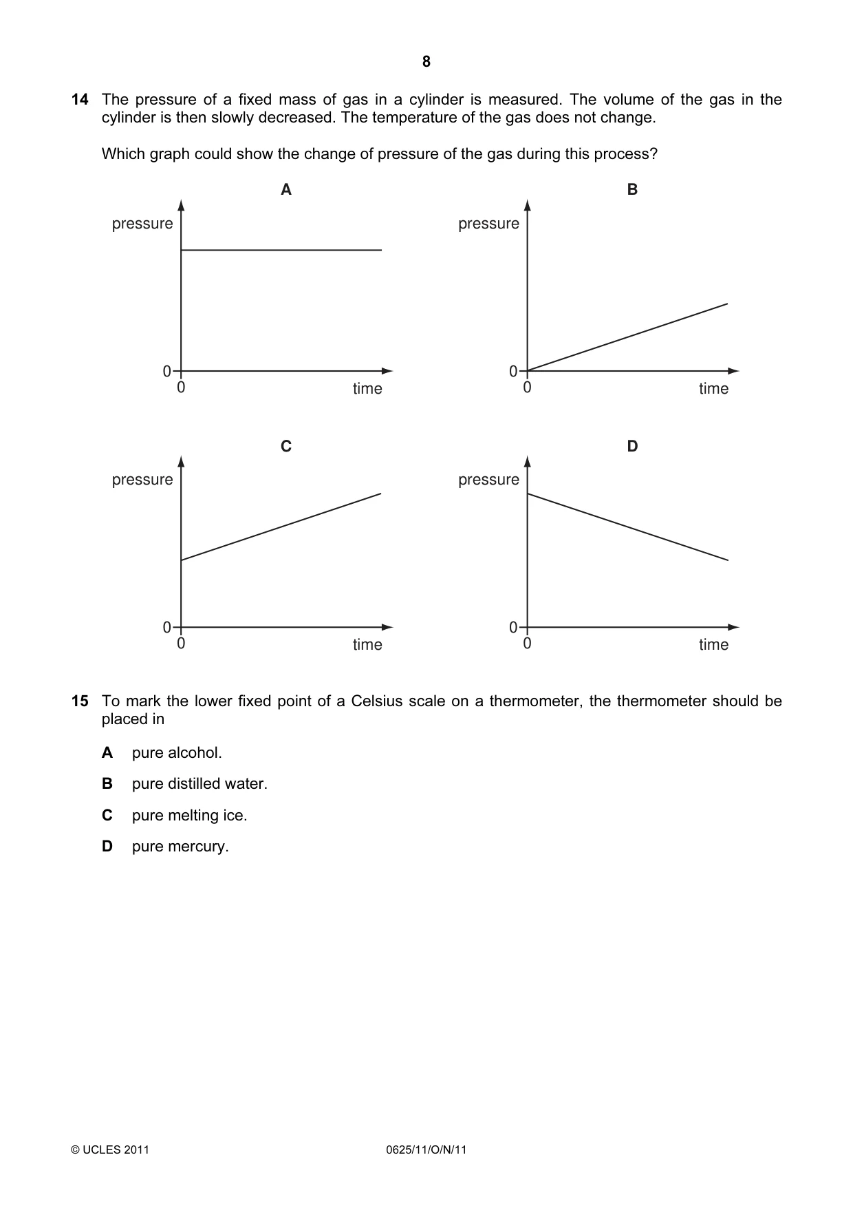 Cambridge IGCSE Physics 0625 2011 Oct/Nov Paper 1 · Variant 1 question paper, page 8 of 20