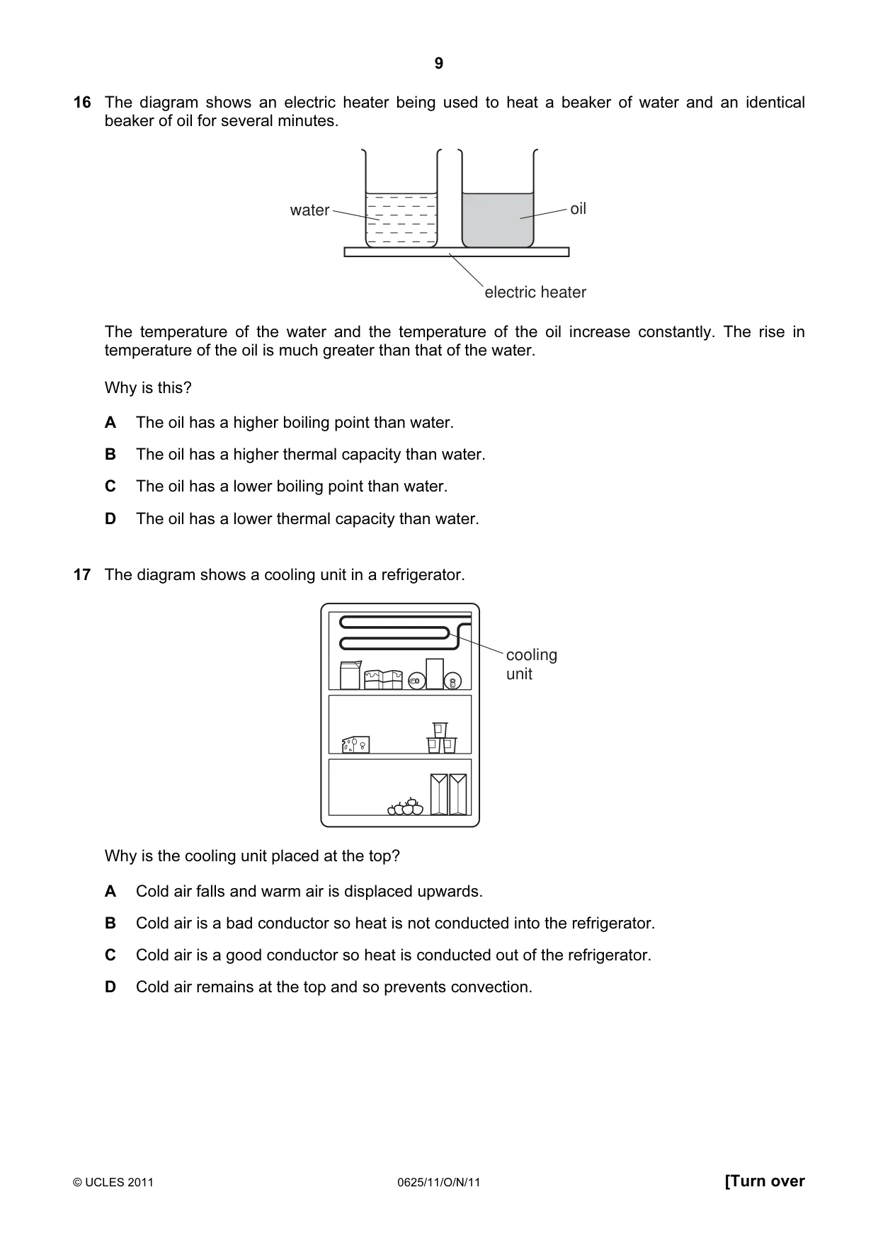 Cambridge IGCSE Physics 0625 2011 Oct/Nov Paper 1 · Variant 1 question paper, page 9 of 20