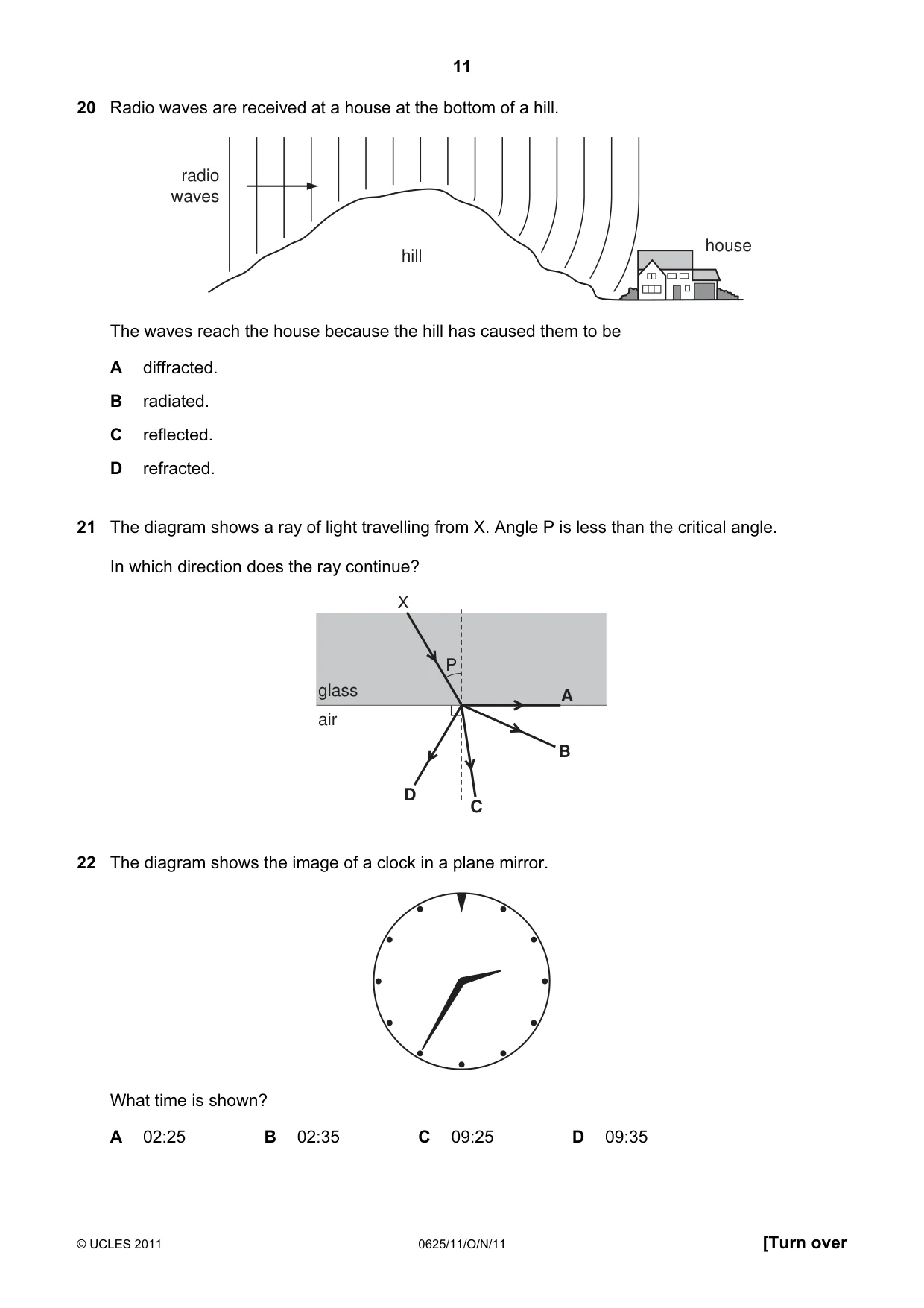 Cambridge IGCSE Physics 0625 2011 Oct/Nov Paper 1 · Variant 1 question paper, page 11 of 20