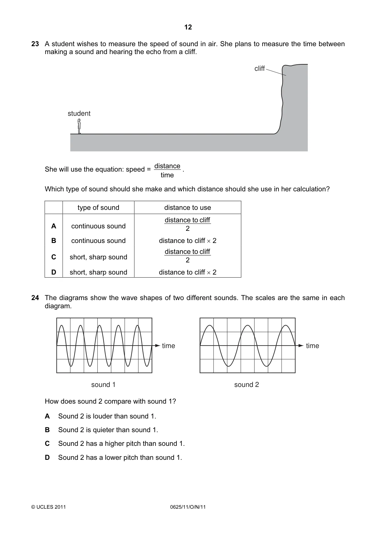 Cambridge IGCSE Physics 0625 2011 Oct/Nov Paper 1 · Variant 1 question paper, page 12 of 20
