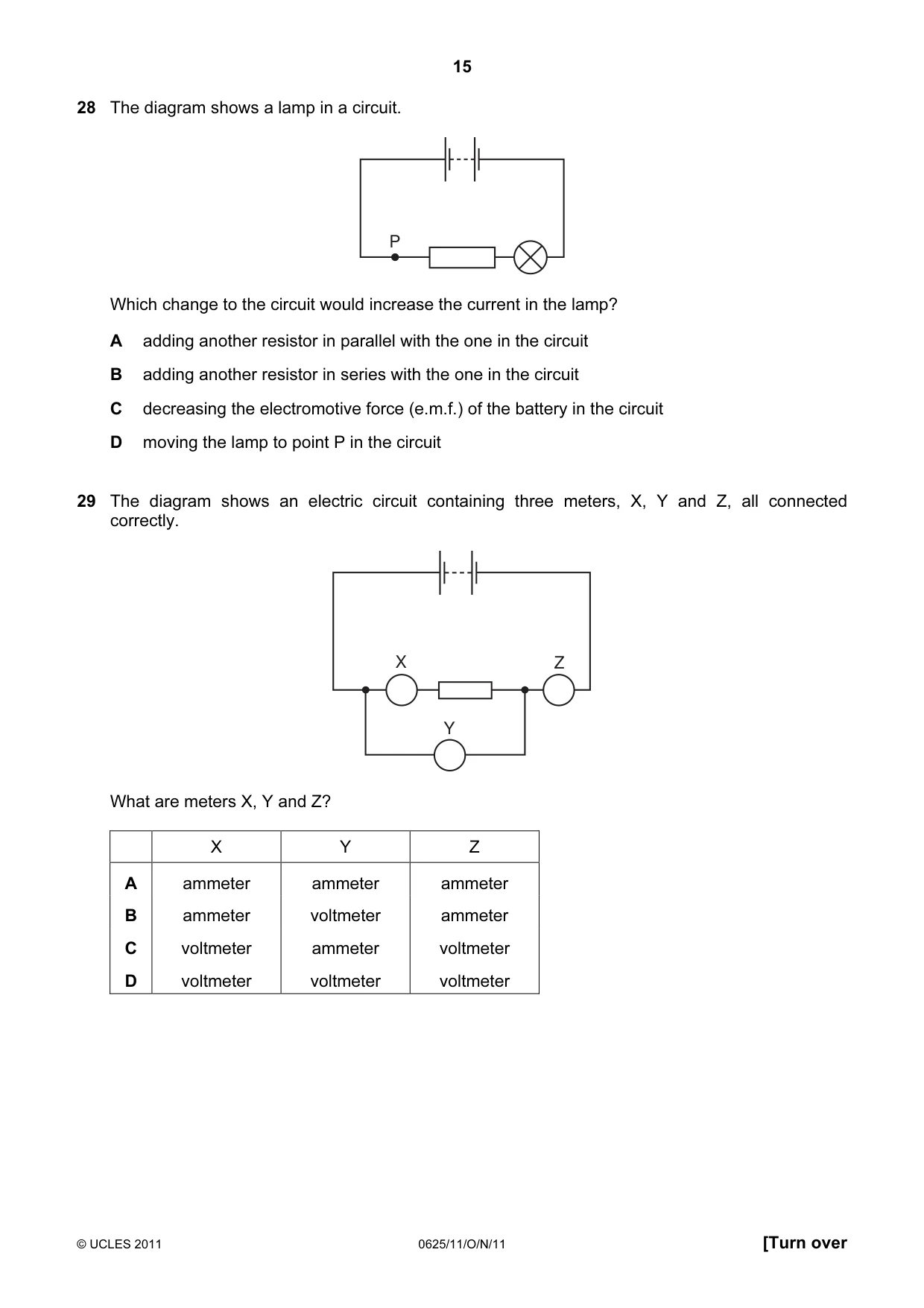 Cambridge IGCSE Physics 0625 2011 Oct/Nov Paper 1 · Variant 1 question paper, page 15 of 20