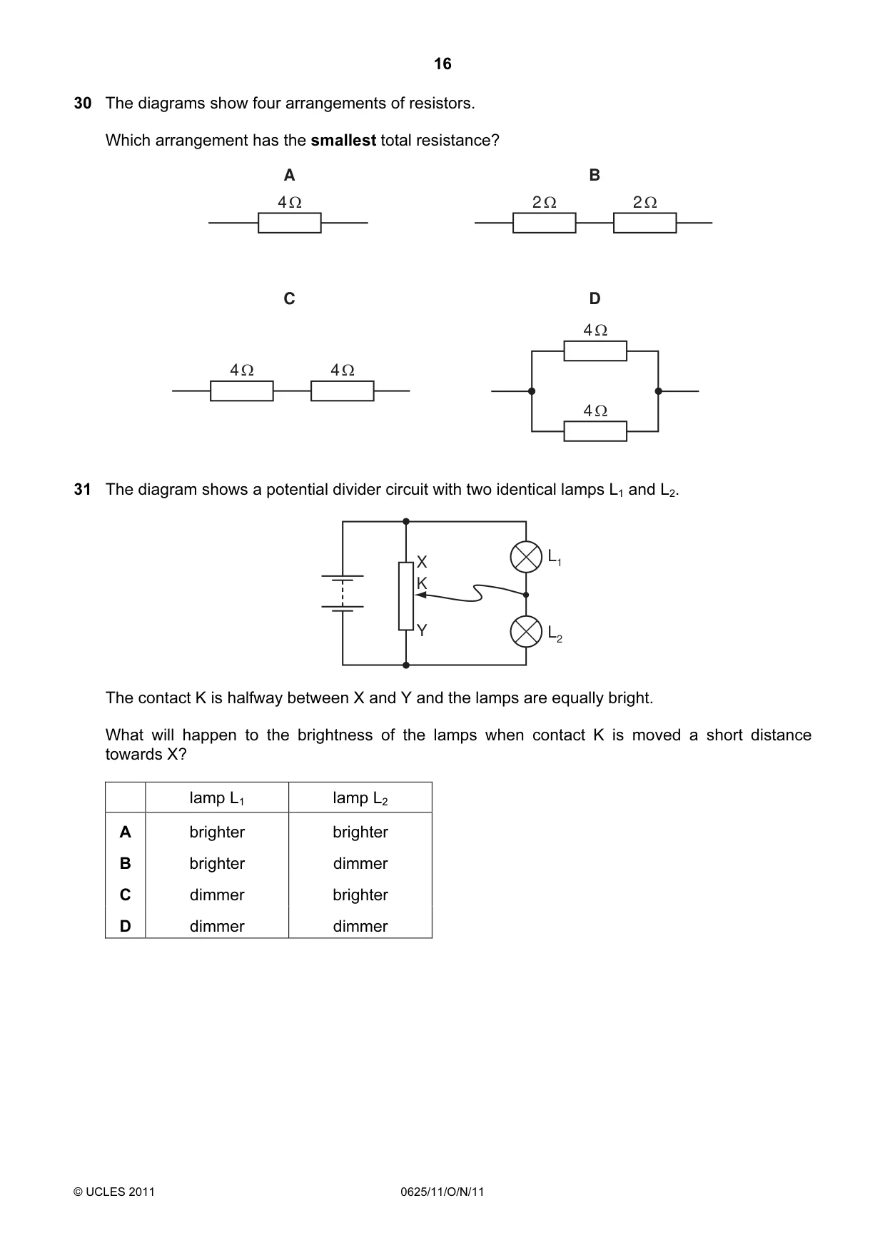 Cambridge IGCSE Physics 0625 2011 Oct/Nov Paper 1 · Variant 1 question paper, page 16 of 20