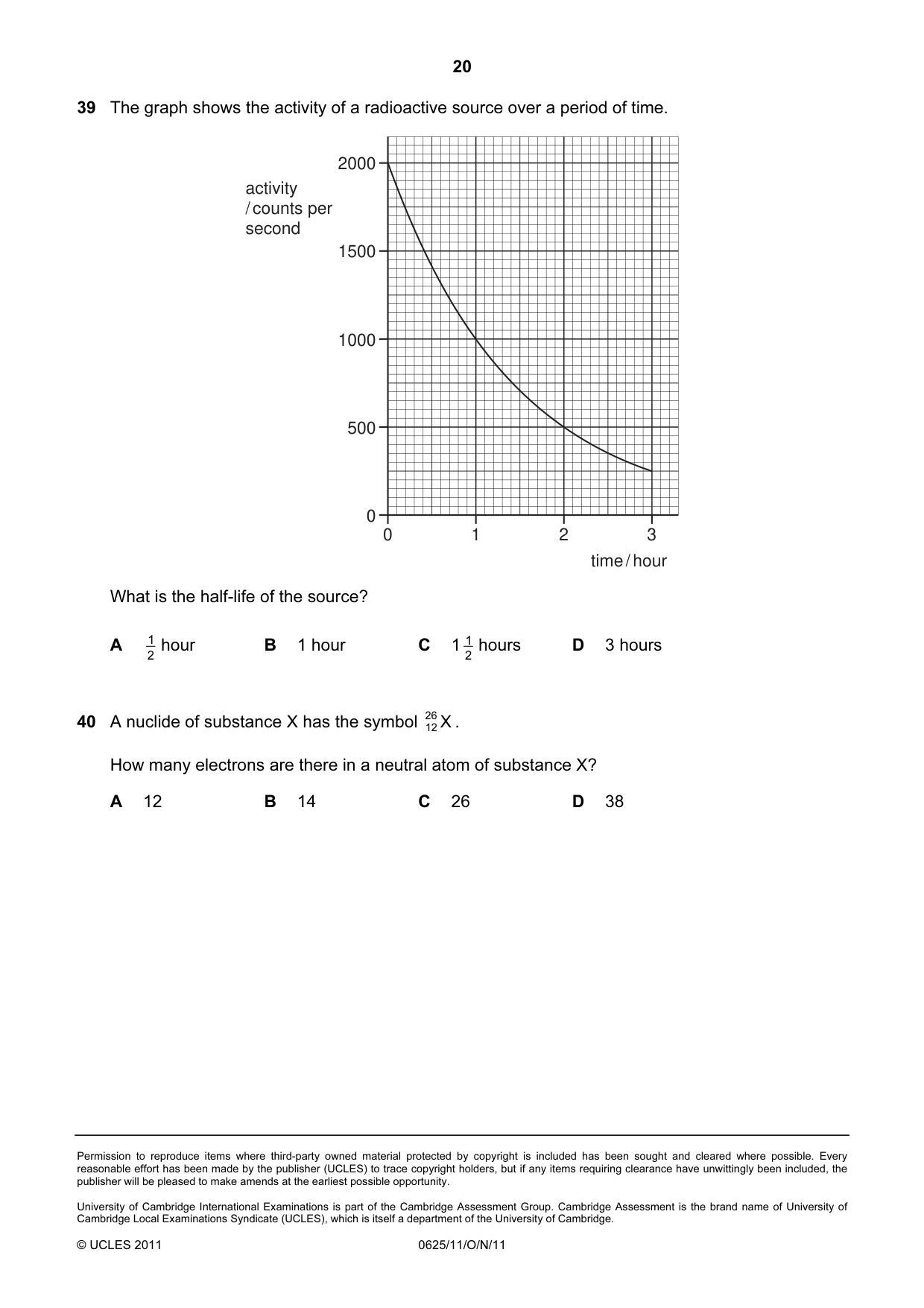Cambridge IGCSE Physics 0625 2011 Oct/Nov Paper 1 · Variant 1 question paper, page 20 of 20