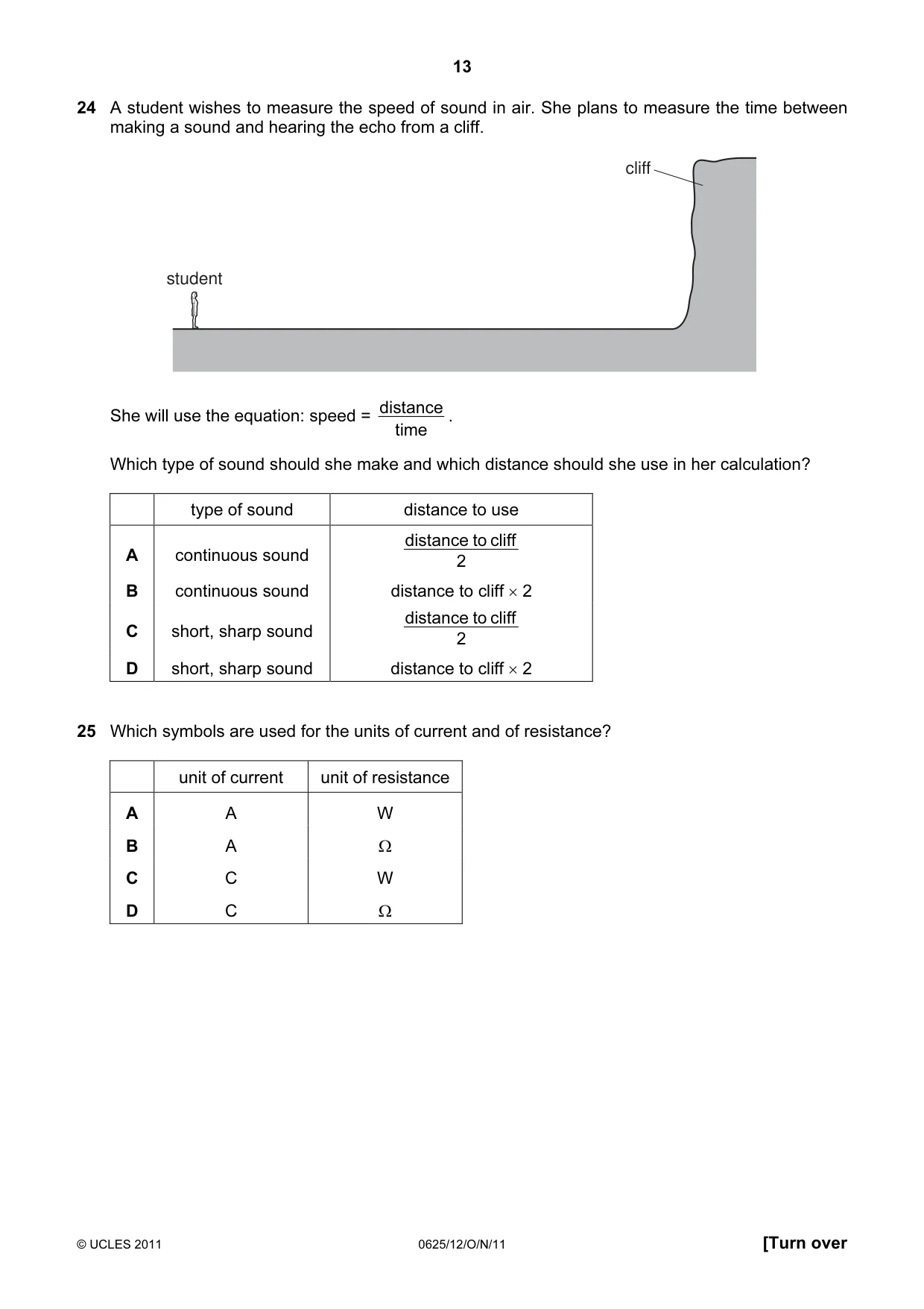 Cambridge IGCSE Physics 0625 2011 Oct/Nov Paper 1 · Variant 2 question paper, page 13 of 24