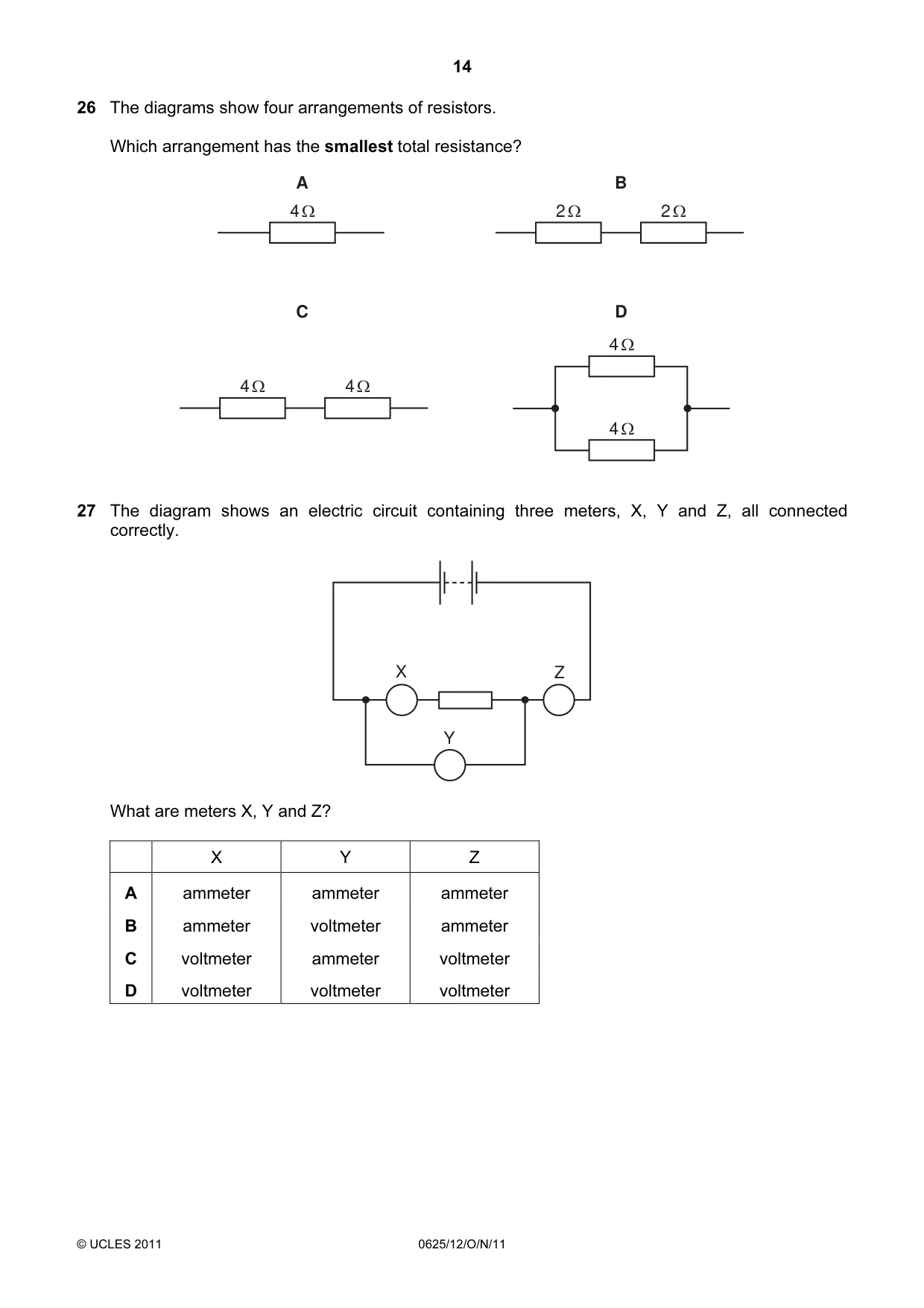 Cambridge IGCSE Physics 0625 2011 Oct/Nov Paper 1 · Variant 2 question paper, page 14 of 24