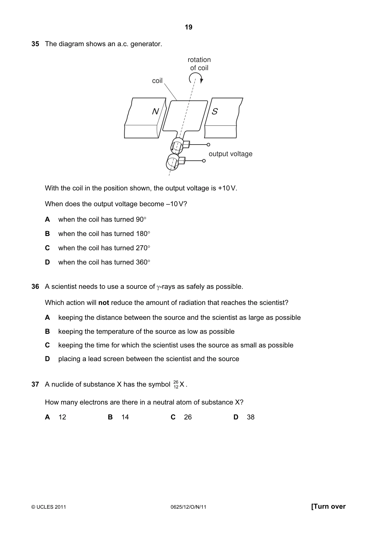 Cambridge IGCSE Physics 0625 2011 Oct/Nov Paper 1 · Variant 2 question paper, page 19 of 24